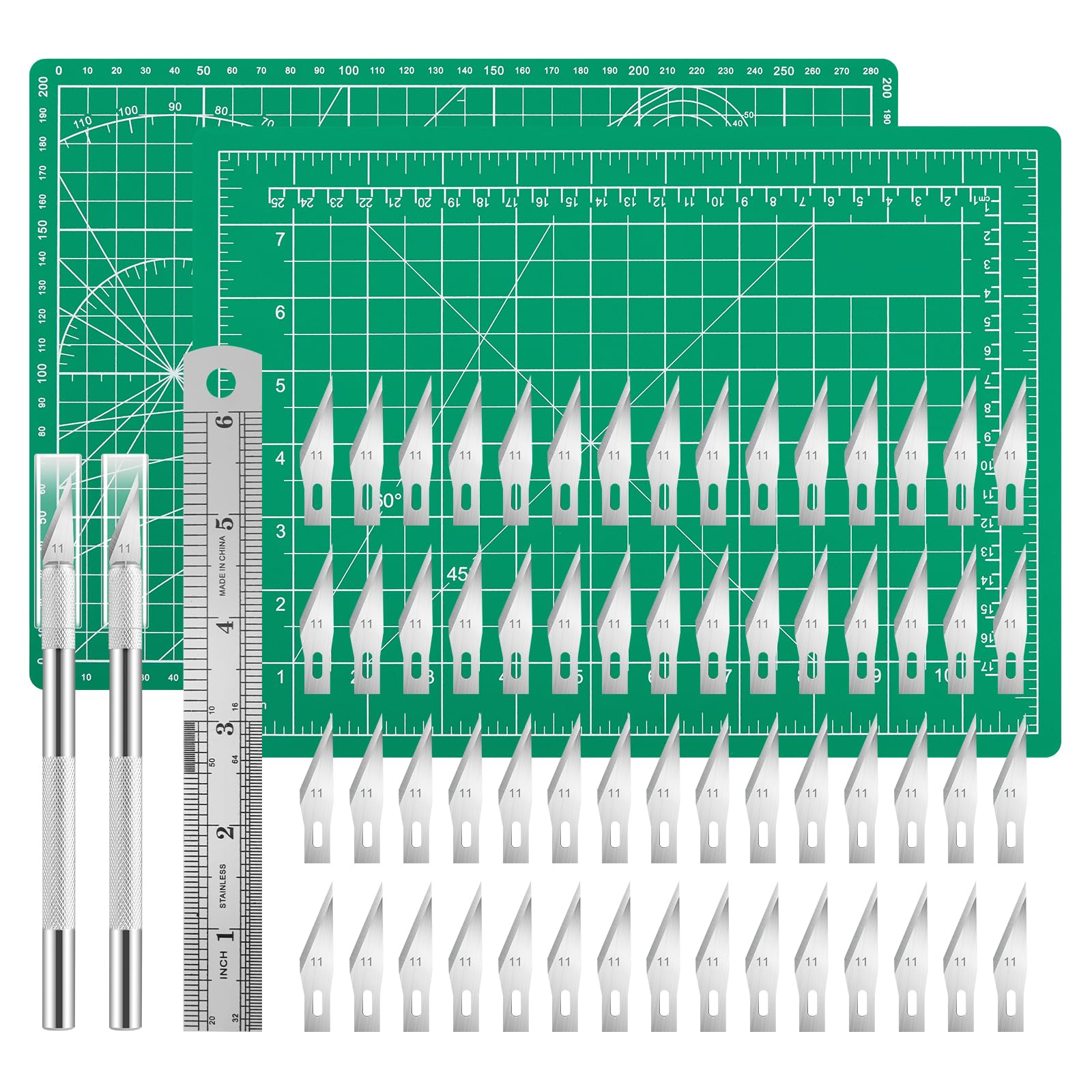 2PCS Craft Knife Hobby Knife with 60PCS Spare Exacto Knife Blades #11, Cutting Mat (A4),…