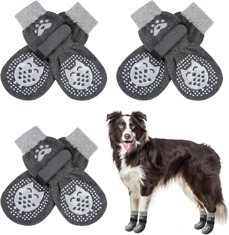 Meias Antiderrapantes para Cães SCENEREAL com Faixa Ajustável e Grip Dupla, Pacote com 6