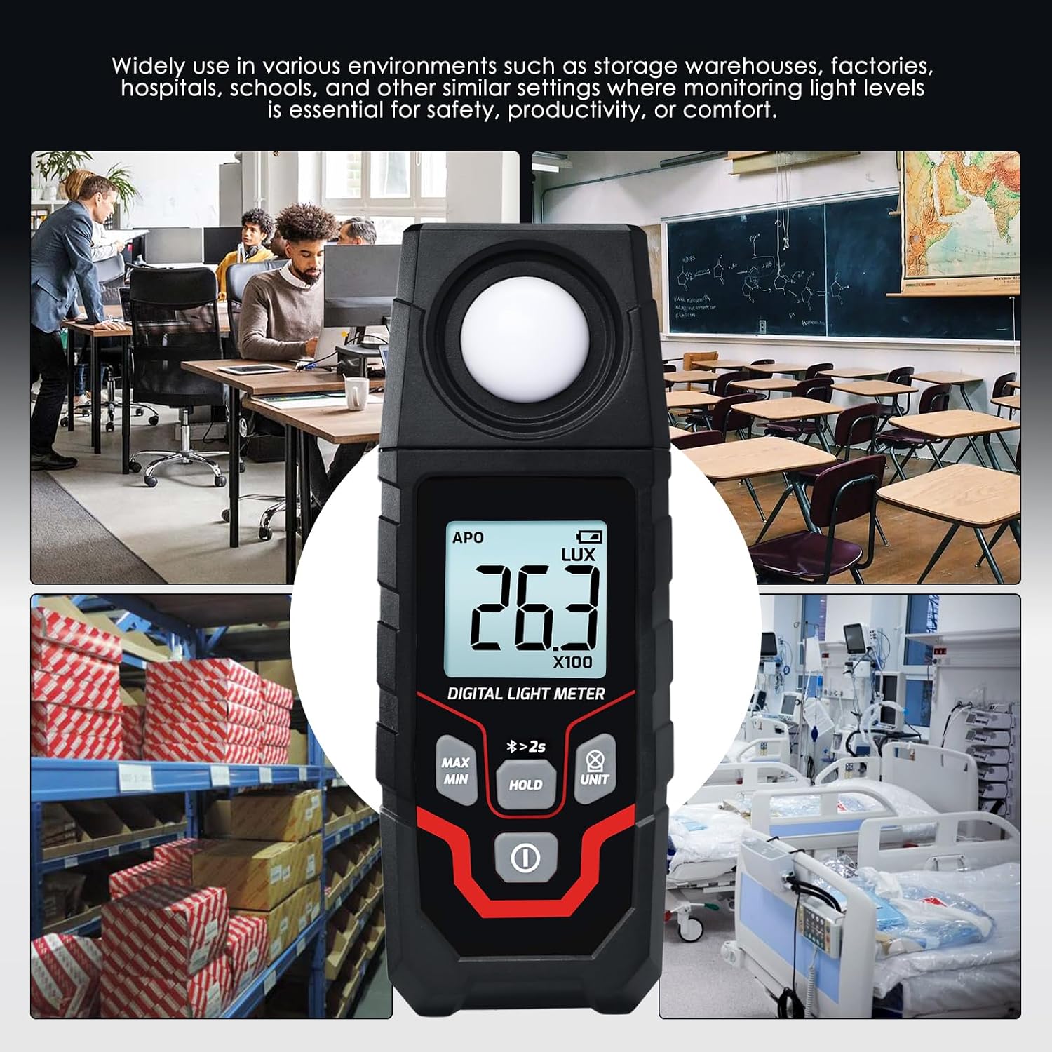Light Meter Digital Illuminance Meter, 0.1~200,000 Lux Range Bluetooth Lux Meter with Data Logging and Export, Handheld Light Meter for Plants, Photography and Garden