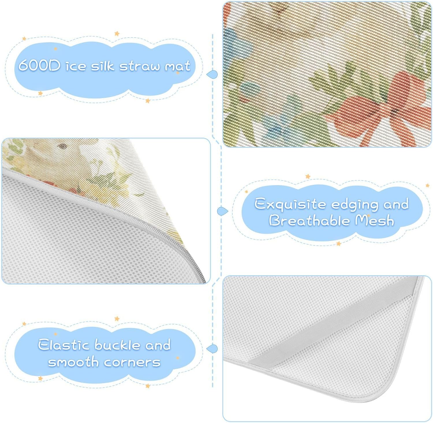 Cartoon Cute Small Rabbits with Red Bow Cooling Baby Mattress pad 28" x 52" Breathable Crib Mattress pad for Baby&Toddler