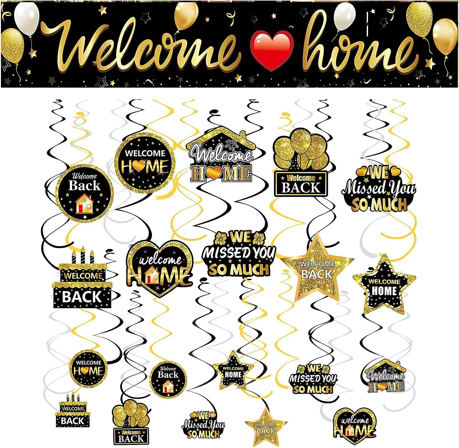 Welcome Home Banner Hanging Swirls Decorations Kit,Welcome Back Home Decor Sign for Outdoor Indoor, Military Homecoming Deployment Returning Party Supplies