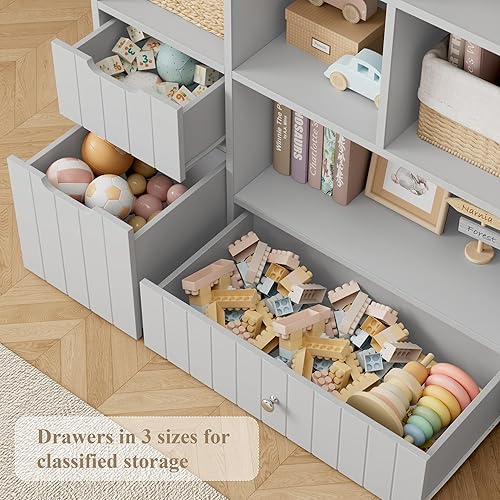 Miniatura 5 de HORSTORS Organizador de almacenamiento de juguetes para niños de 48 pulgadas de ancho, baúl grande de almacenamiento de juguetes con contenedores