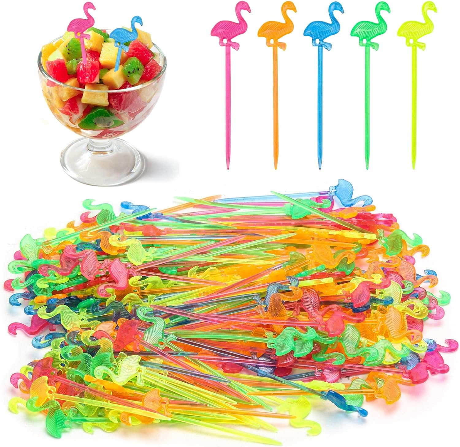 200PCS Cocktail Picks Flamingo Toothpicks for Appetizers Cocktail Sticks for, Fruit, Party Supplies - Multicolor (3.2 Inch)