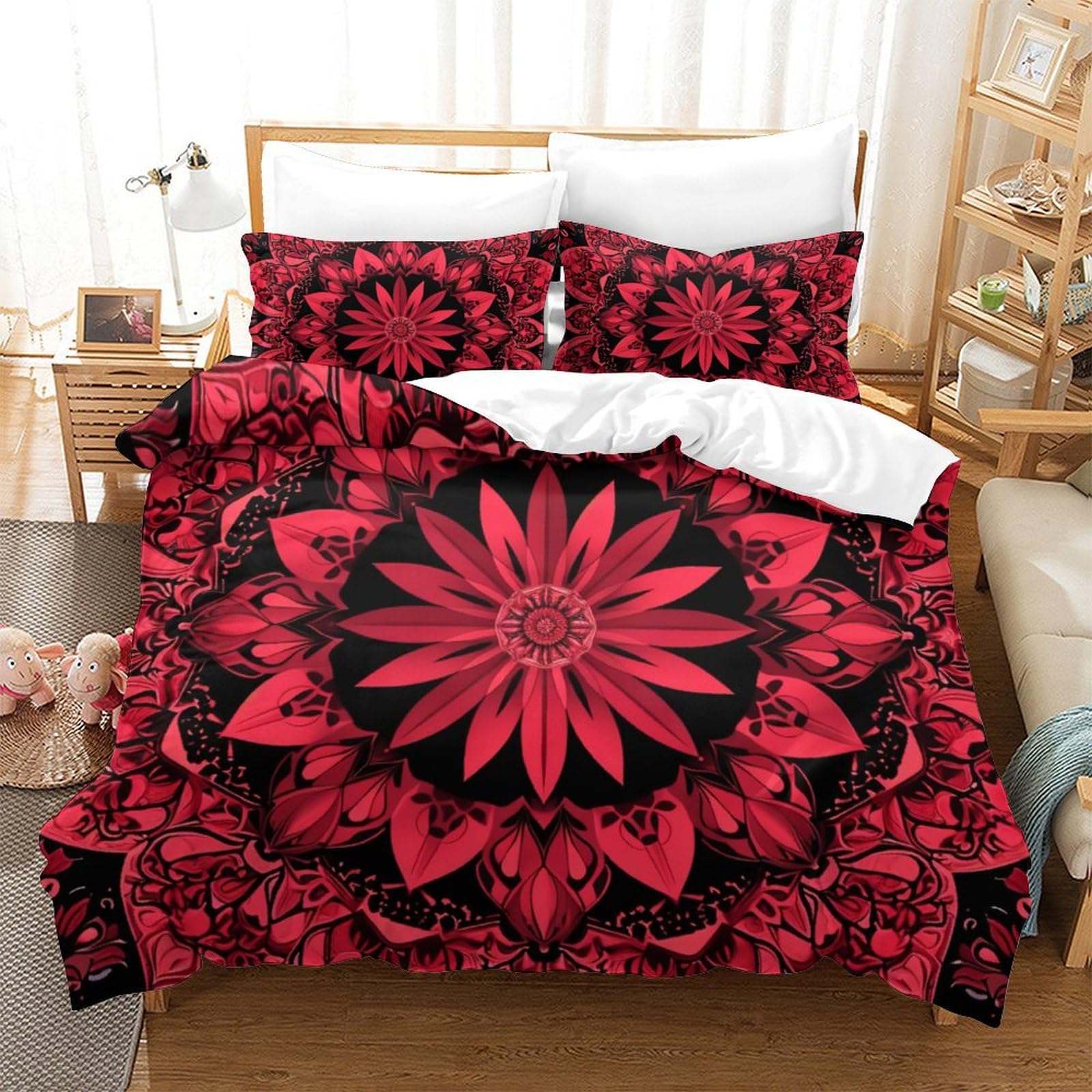 Housse de couette 3D fleurs 260x220 parure de lit adulte chambre d'amis