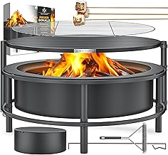 KESSER Fire bowl with grill 65 cm, fire basket 0.6 mm, cold steel, pneumatic mobile barrel, wood and charcoal fire pit, includes 60 cm hook