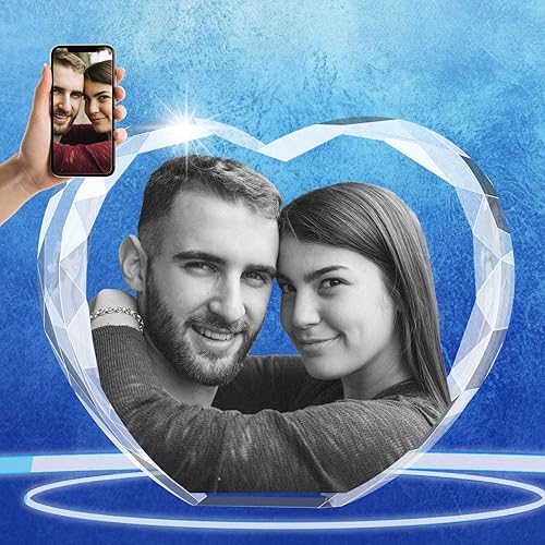 Foto de Cristal 3D Personalizada, Marco de Fotos de Vidrio Grabado con Láser Personalizado, Excelentes Regalos de Aniversario, Cumpleaños, Navidad,