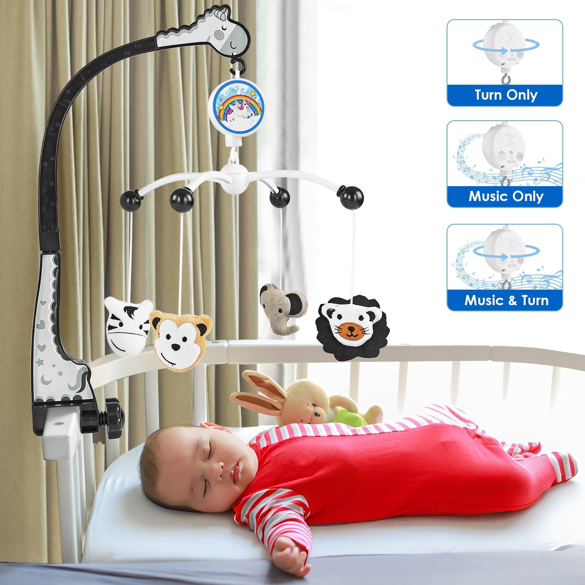 BabyGo 360° Rotating Animal Musical Rattle & Crib Cot Mobile | Hanging Jhoomer Toy with Soothing Music for Baby Cradle, Infant Bed, Kids Room & Nursery Decoration (Multicolor) - Image 7 thumbnail