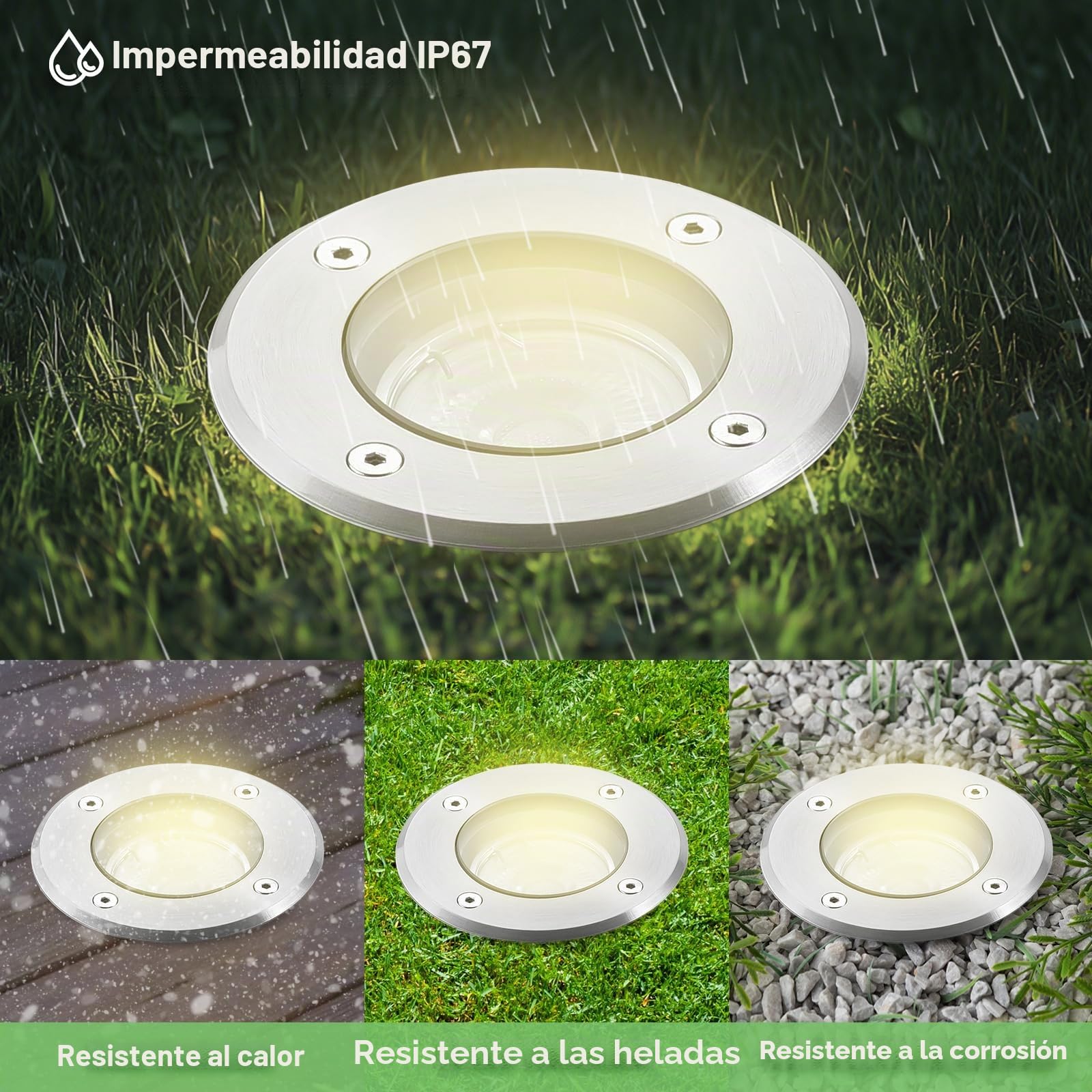 4er Set Bodeneinbaustrahler Aussen Schwenkbar GU10 IP67 Bodenstrahler Außen mit 3W LED GU10 (Wechselbar) Bodenleuchten Außen, Terassenbeleuchtungen mit Mattierten Ersatzlinsen, 230V