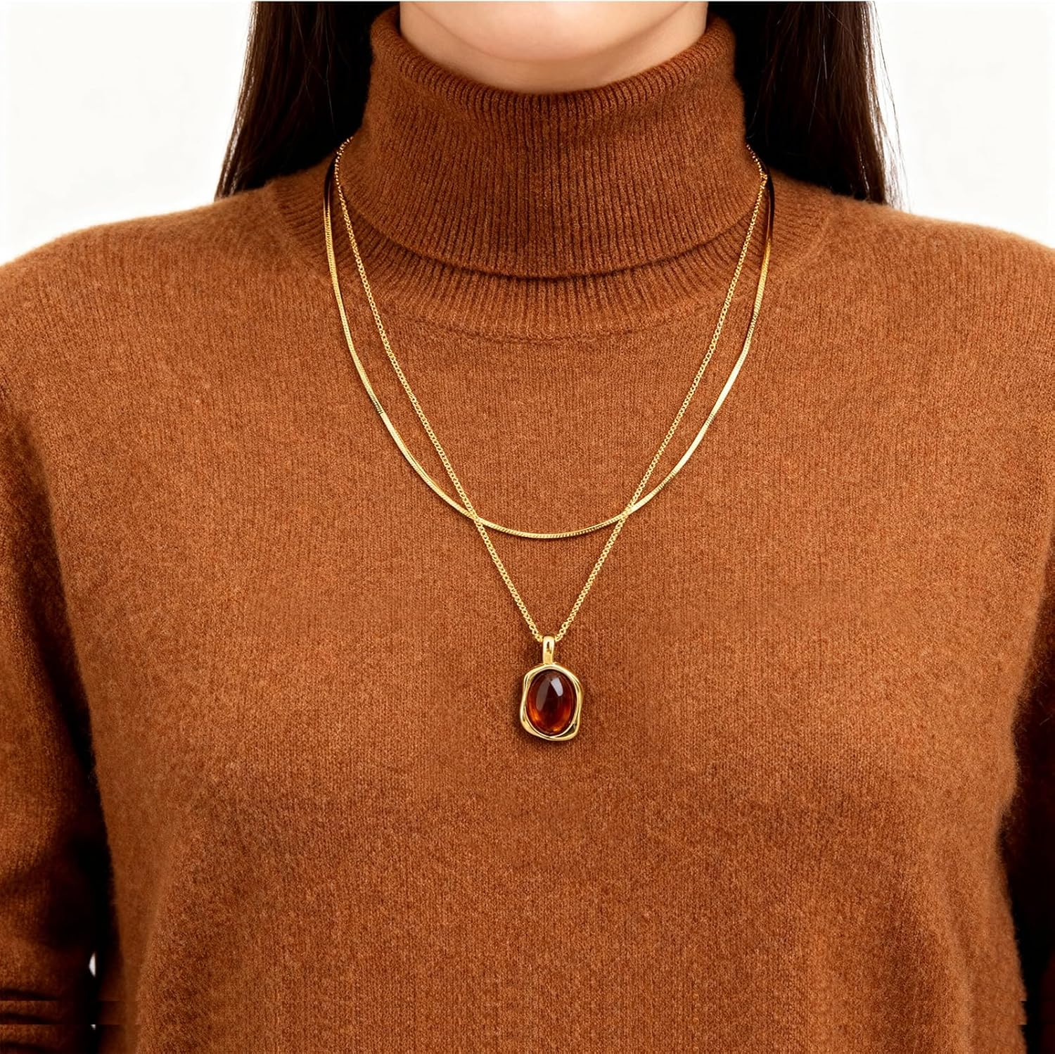 Tigers Eye Necklace for Women in Gold Plated, Long 18-Inch Layering Chain with Bezel Set Pendant, Tiger Eye Stone Healing Crystal Jewelry Gift - Image 7