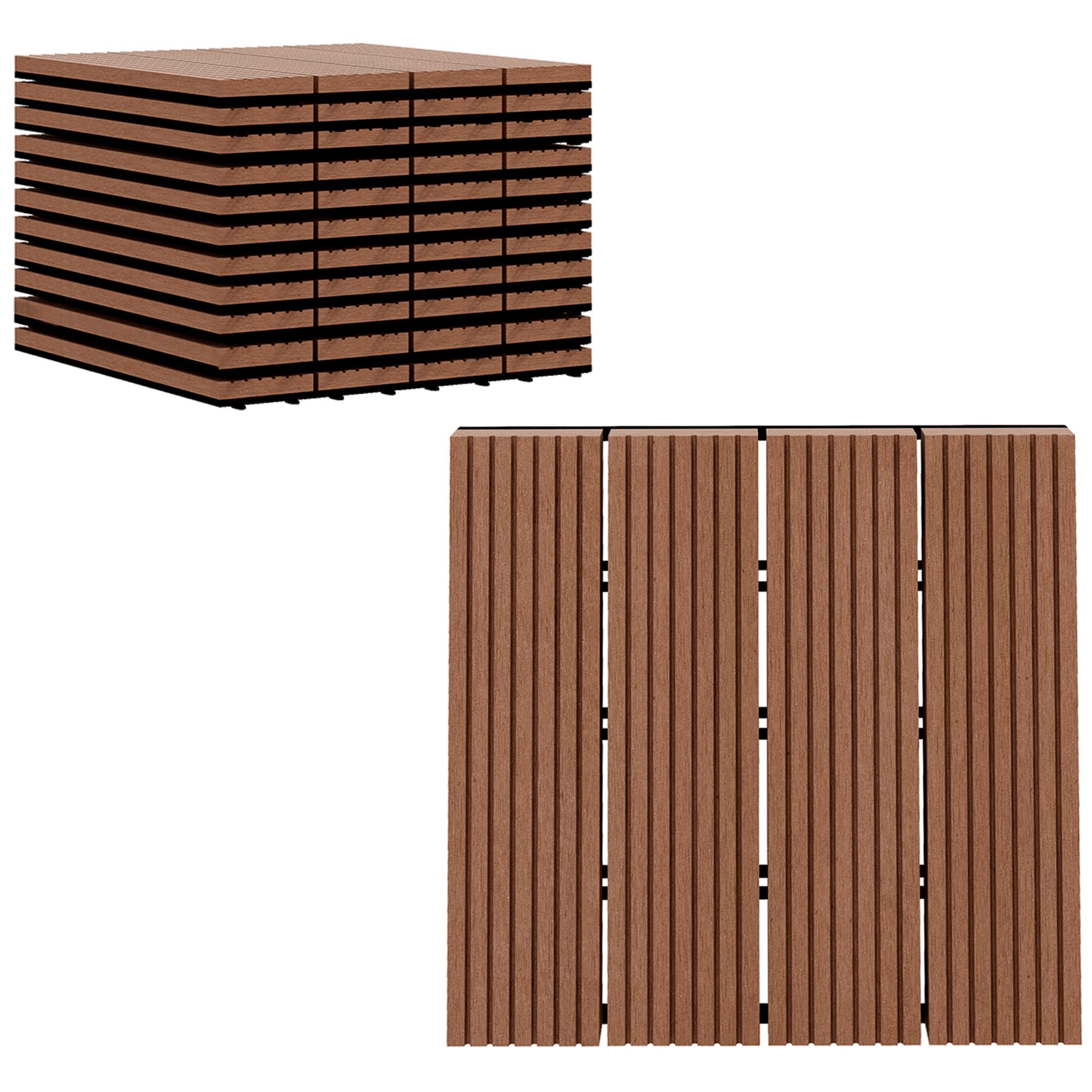 Outsunny Lot de 11 Dalles de Jardin Piscine, 30 x 30 x 2,2 cm, Dalle Clipsable Antidérapante et Résistante aux Intempéries, pour Jardin, Balcon, en HDPE, Marron Clair