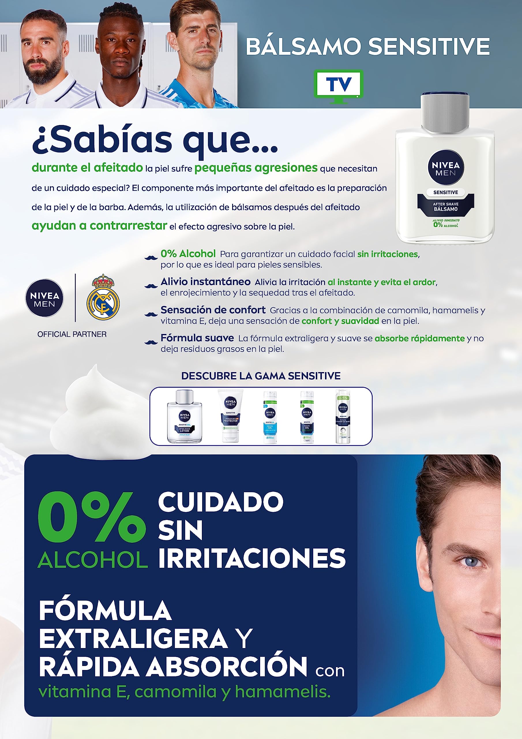NIVEA MEN Sensitive Bálsamo After Shave (1 x 100 ml), para el cuidado de la piel sensible, bálsamo anti irritaciones con 0% alcohol para calmar la piel al instante — view 8