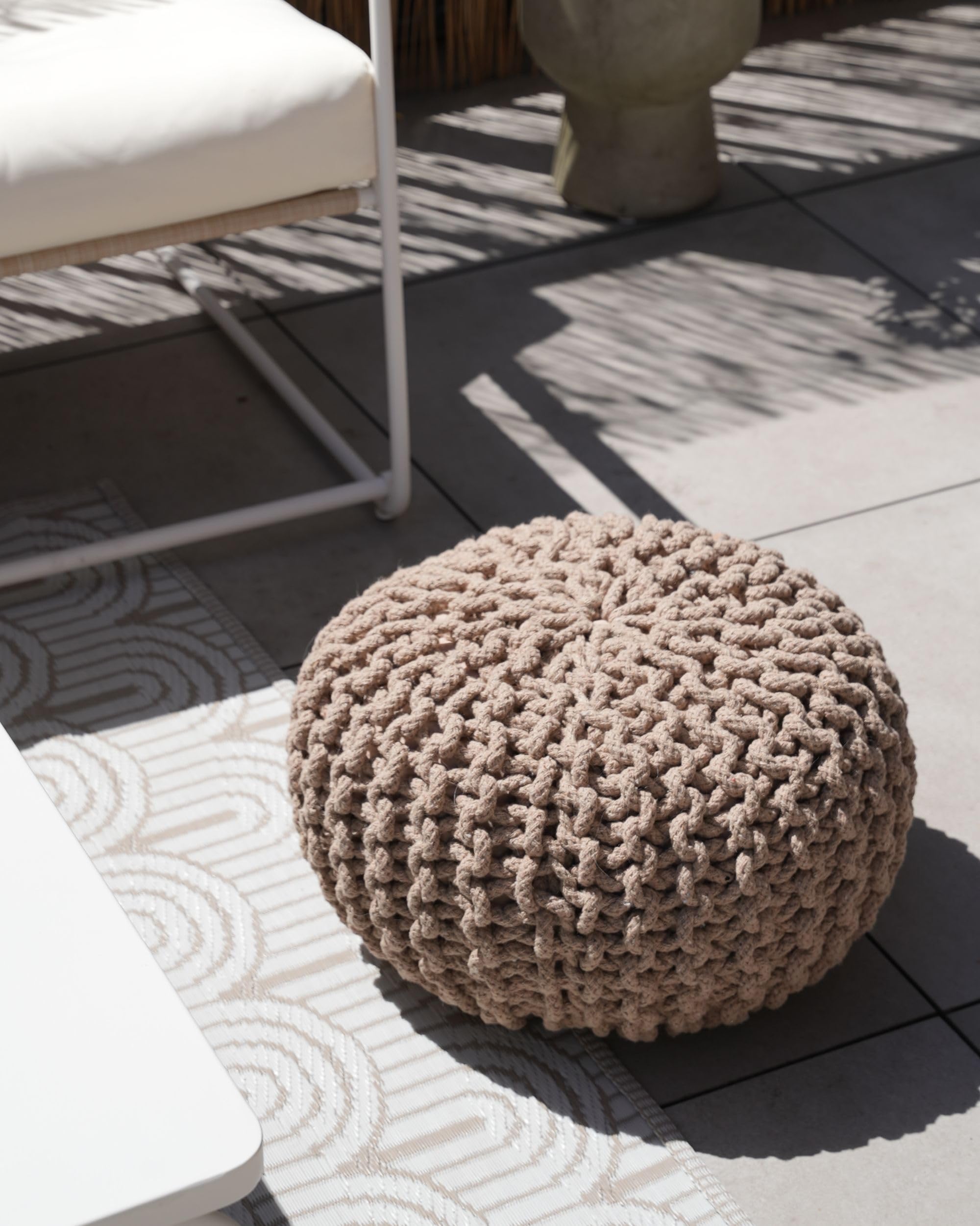 Puf podnóżek otomana bawełniany 40 x 25 cm pleciony dziergany beżowy Conrad