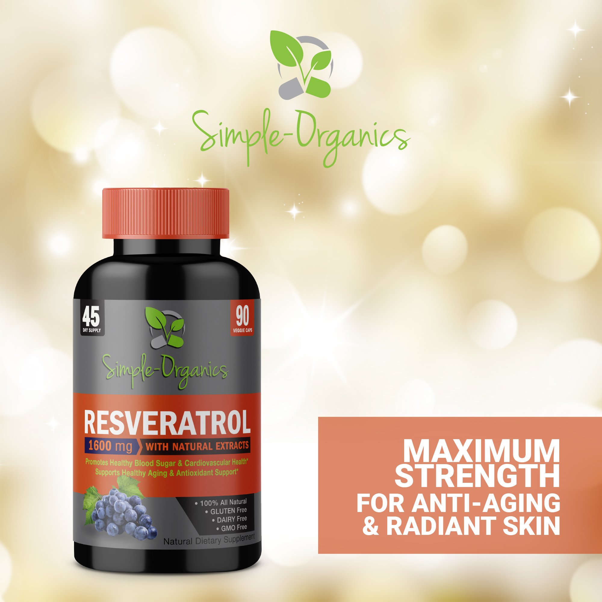 Resveratrol 1600mg per Serving of Organic TransResveratrol & Potent