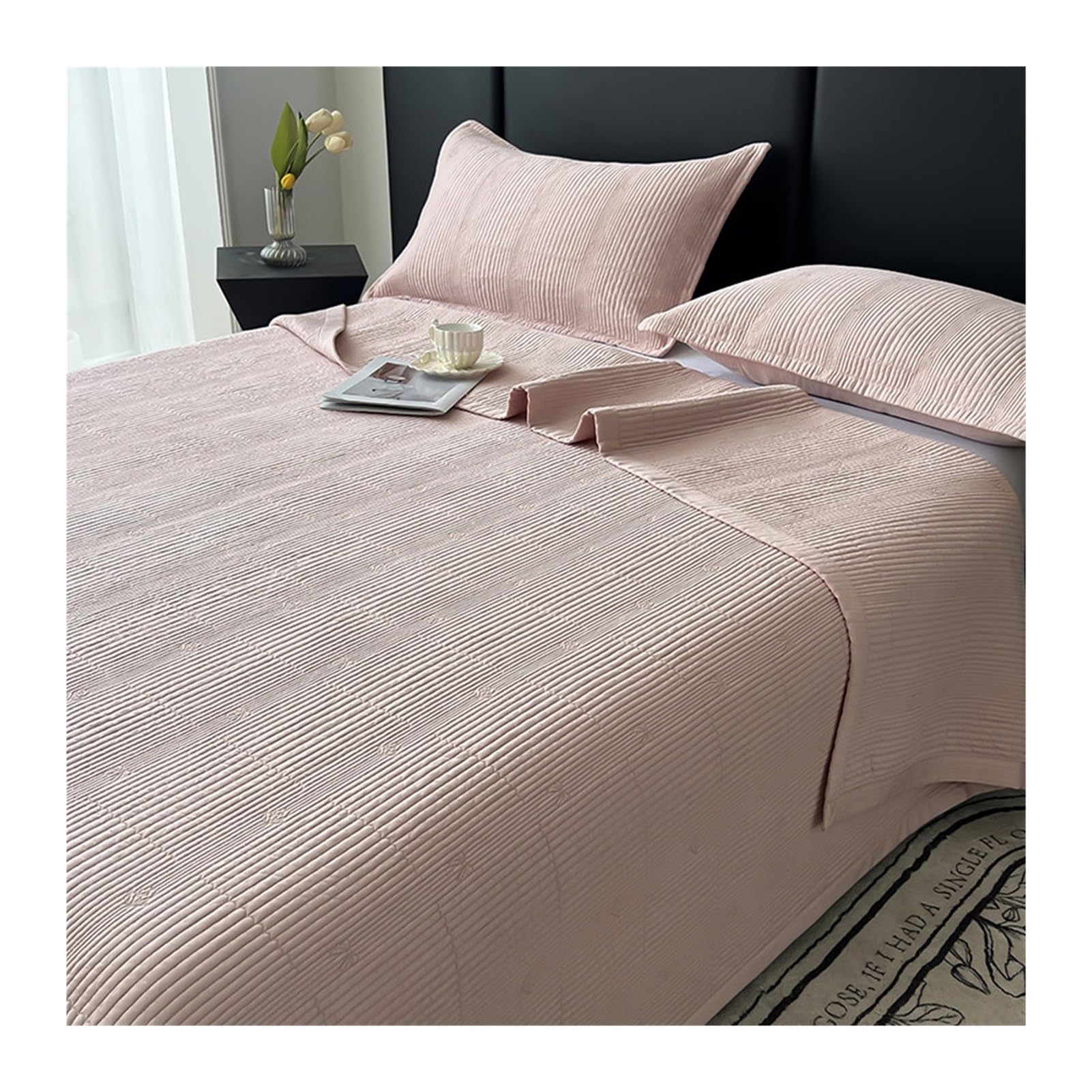 GBHMJU Quilts Twin Queen Quilt Set Lightweight Soft Bedspread Coverle Modern Style Solid Color Cool Feeling Tencel Bed Cover for All Seasons,3 Piece(Pink,200x230cm+48x74cm x2)
