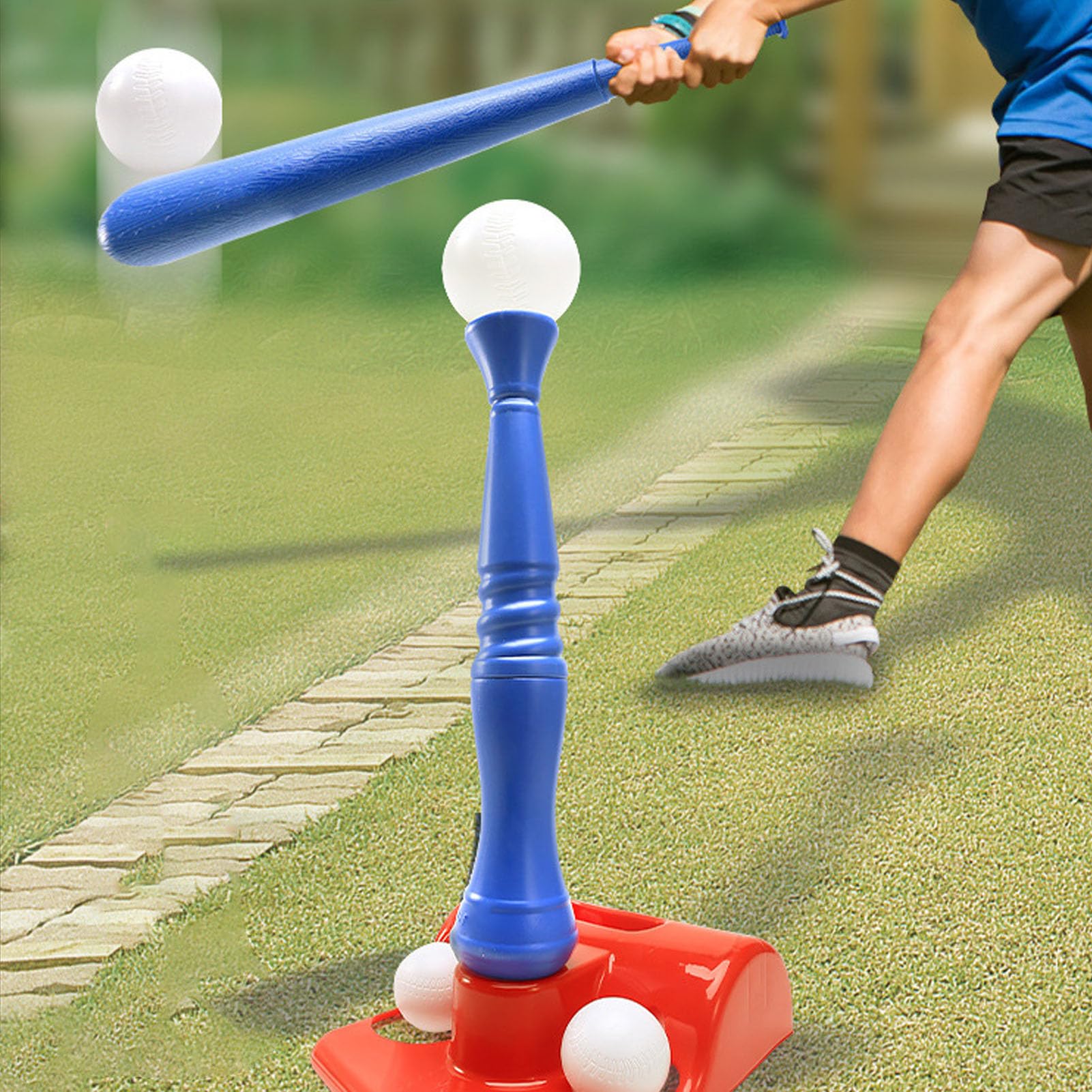 Asixxsix Ensemble de Tee-Ball pour Enfants, Ensemble D'entraînement de Baseball en Plastique de Conception Ergonomique pour Les Tout-Petits Garçons Filles, avec Hauteur Réglable