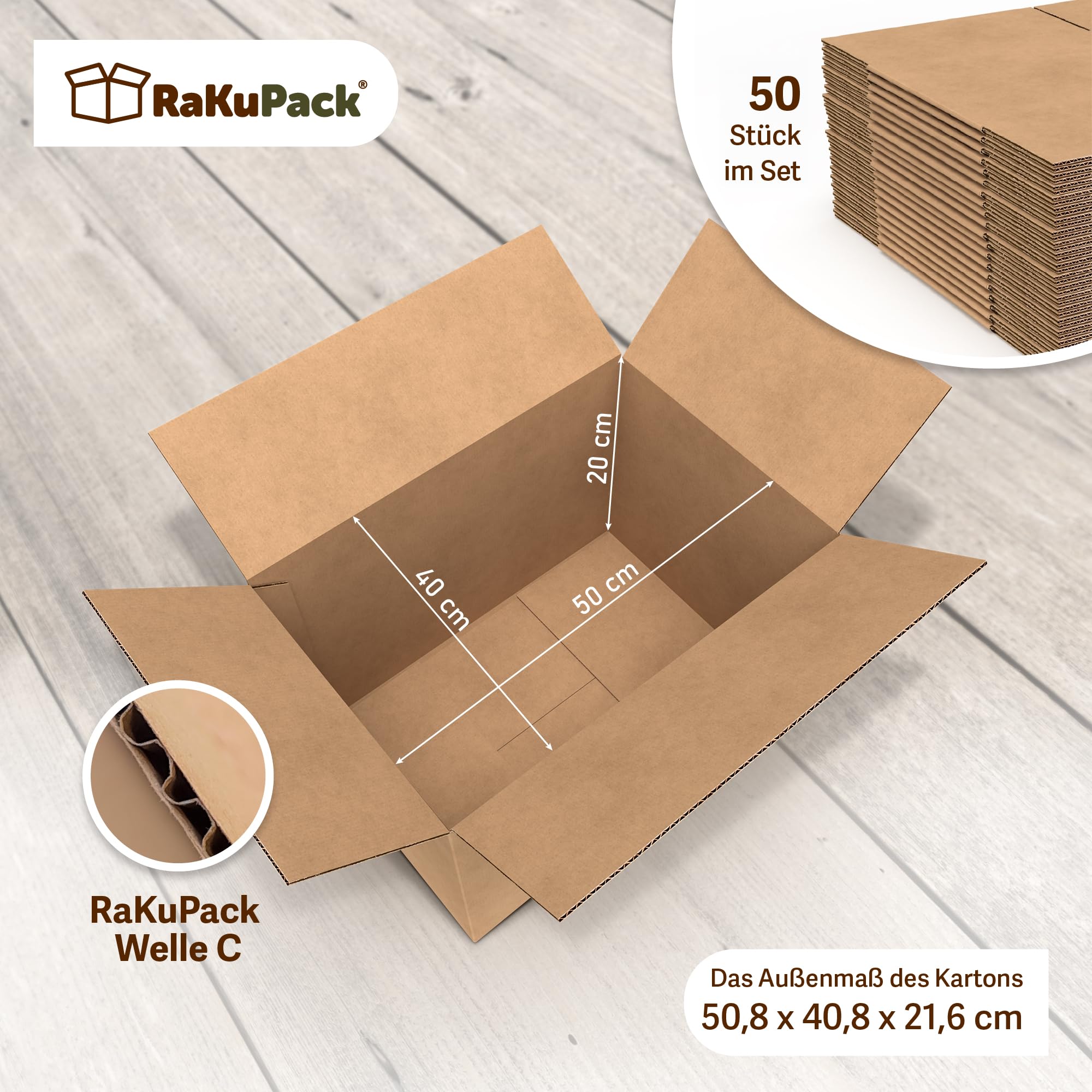 Versandkarton 50 Stück Faltkarton 500x400x200mm Innenmaß (50x40x20cm) Verpackungskarton Warensendung Karton braun Faltschachtel Pappkarton Paket Versandschachtel Kartonage verschiedene Größen