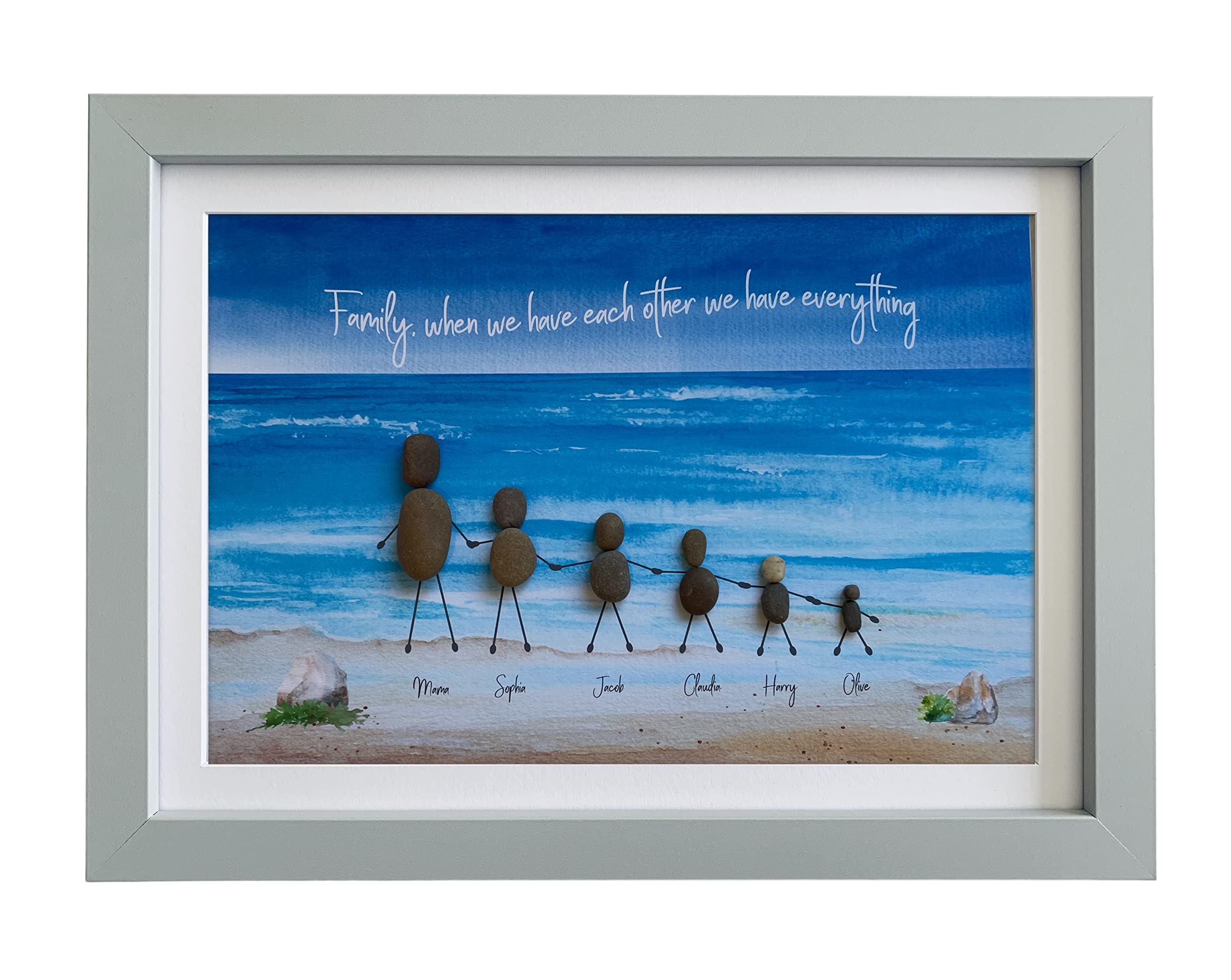 Stunning Framed Personalised Pebble Art Picture. Beach Scene. GIft for Mother's Dat Christmas Birthdays, Weddings, Anniversary, New baby, Christening, New Home.
