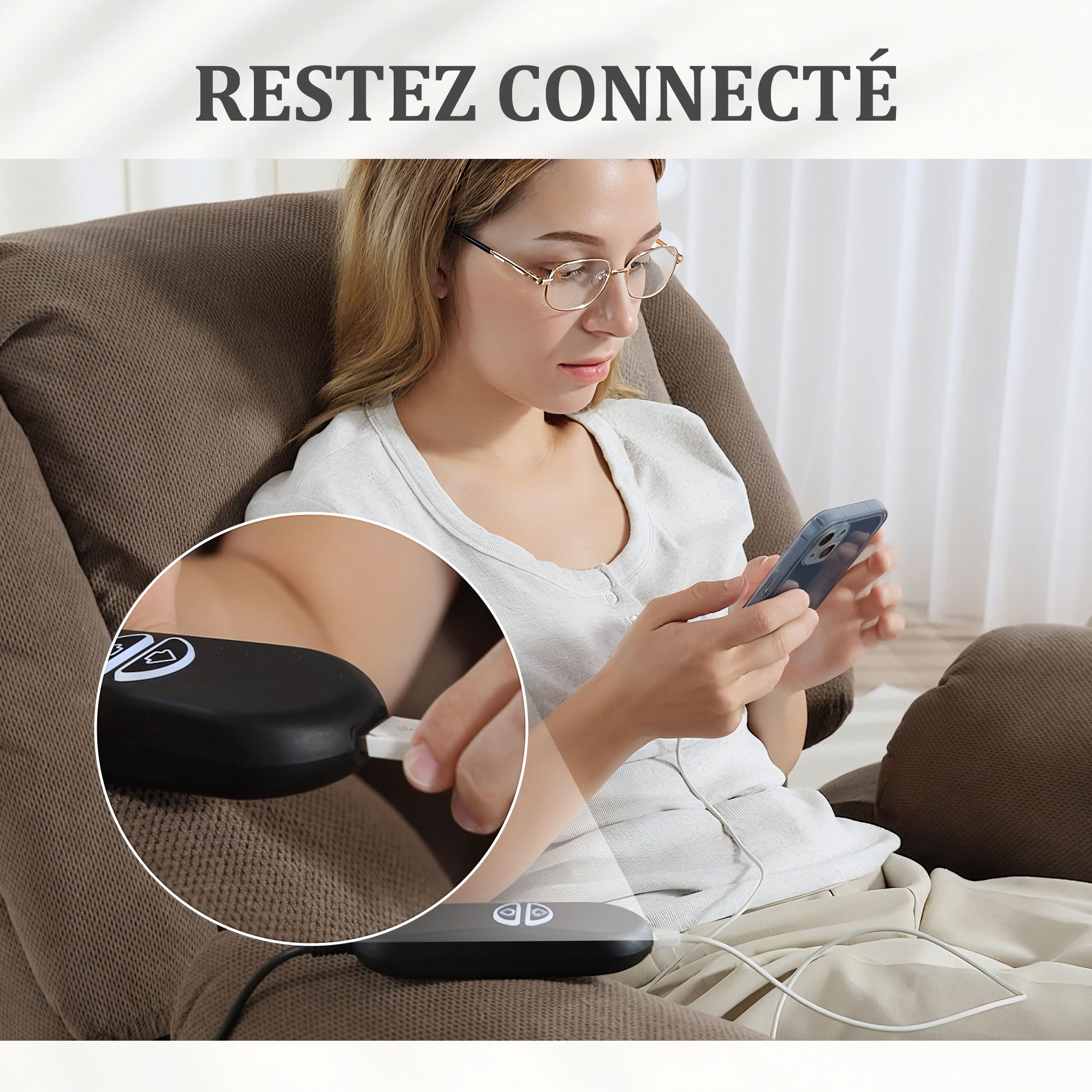 HOMCOM Fauteuil releveur électrique Chauffage et Massage par Vibration Fauteuil Relax électrique en Velours Dossier inclinable Assise Large Ports USB télécommande Repose-Pied Poche latérale Marron