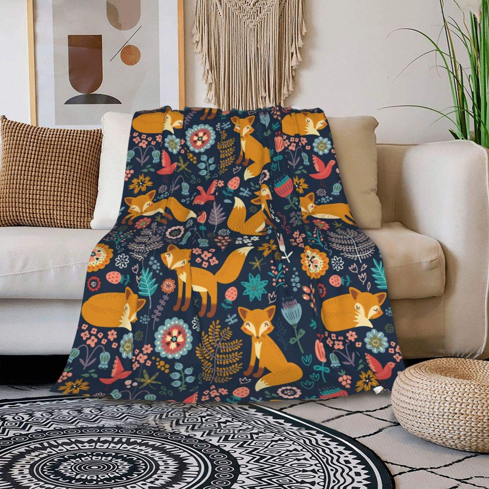 Coperta Flanella Morbida Con Volpe | Design Carino E Accogliente Per Amanti Degli Animali | Perfetta Per Regali Di Compleanno A Tema Volpe | Plaid Per Divano E Letto 101,6x127 Cm