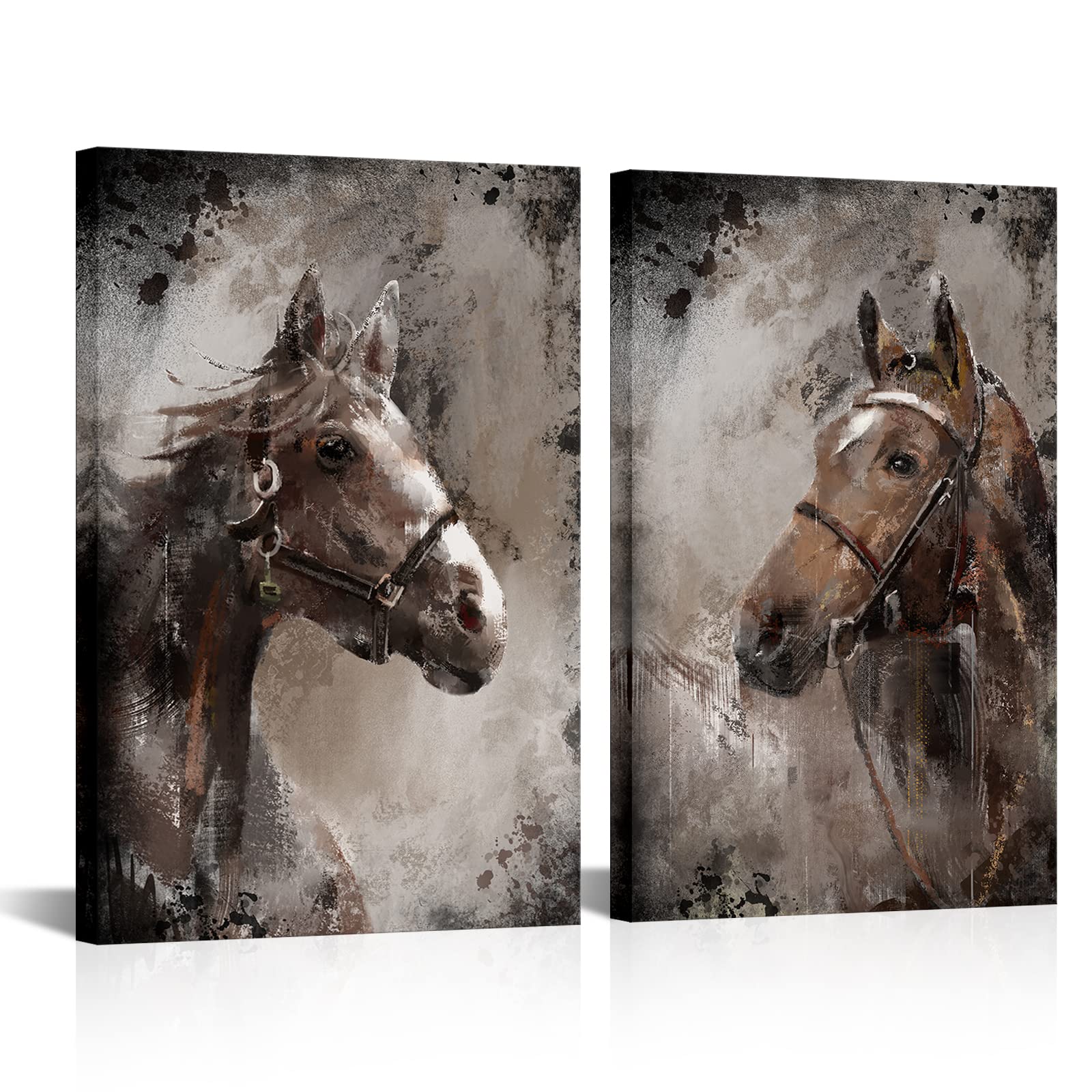 Photo 1 of **DAMAGED**AtGoWac Horse Painting Canvas Wall Art Rustic Horse Picture Living Room Bedroom Farmhouse Cabin Decor Framed Artwork 16"x24"x2 Pieces
**BROKEN FRAMES**