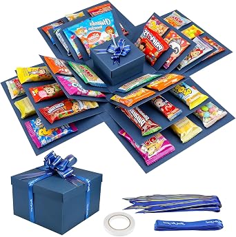 1 Pcs Explosion Gift Box, 5 Layer Blue Explosion Gift Box Chocolate With Tape And Ribbon, For Birthday Gift, Anniversary, Valentine's Day