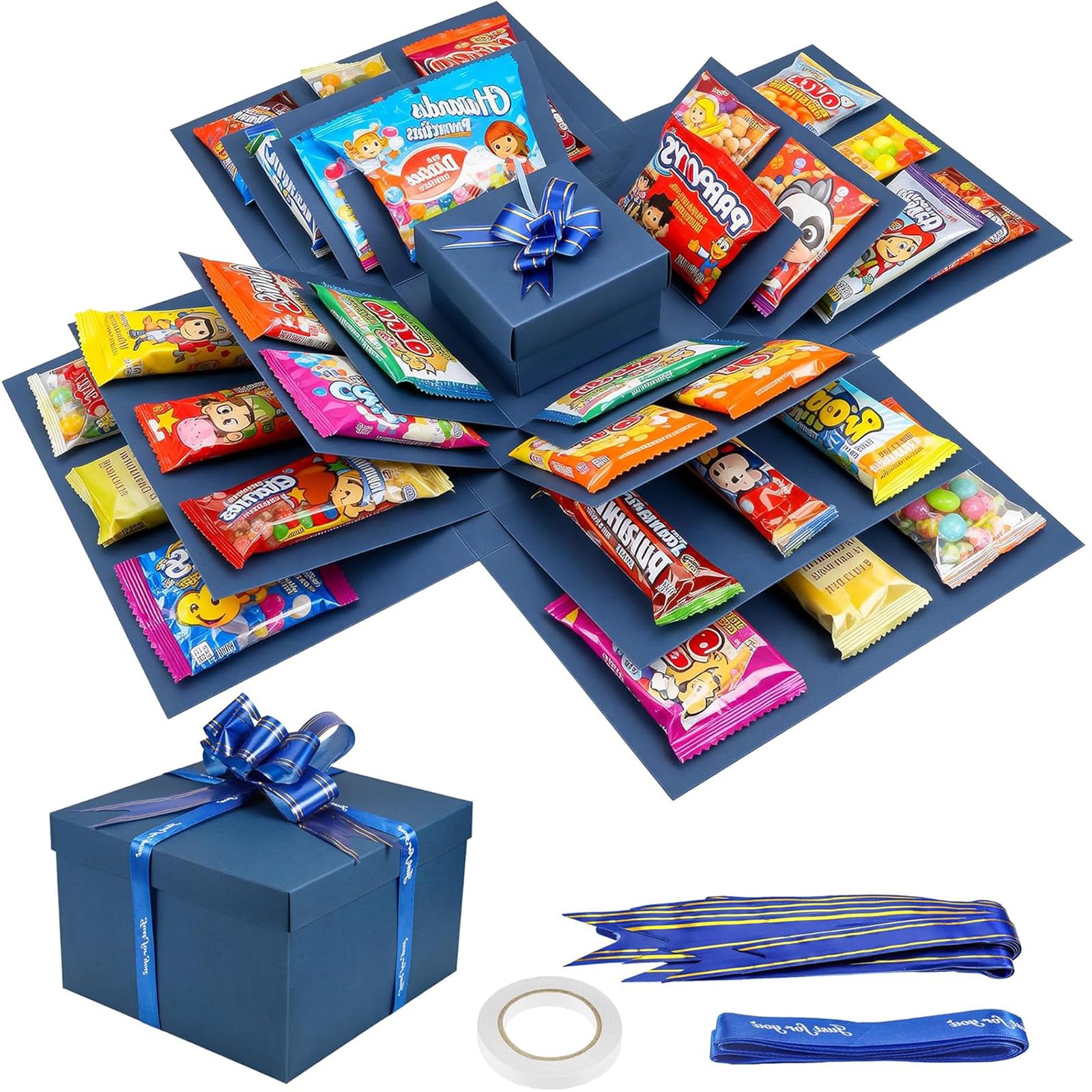 1 Pcs Explosion Gift Box, 5 Layer Blue Explosion Gift Box Chocolate With Tape And Ribbon, For Birthday Gift, Anniversary, Valentine's Day