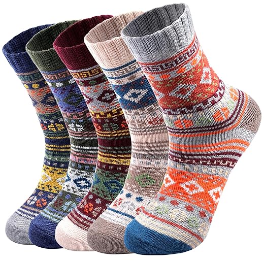 5 Pairs Wool Socks - Wool Socks for Women, Cozy Crew Socks, Warm Winter Socks for Women, Womens Vintage Socks, 6-10