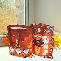 Vista 5 de Whaline 3 bolsas de lona de otoño con diseño de gnomo y pavo, bolsa de compras reutilizable de otoño, bolsa de regalo de Acción de Gracias, bolsas