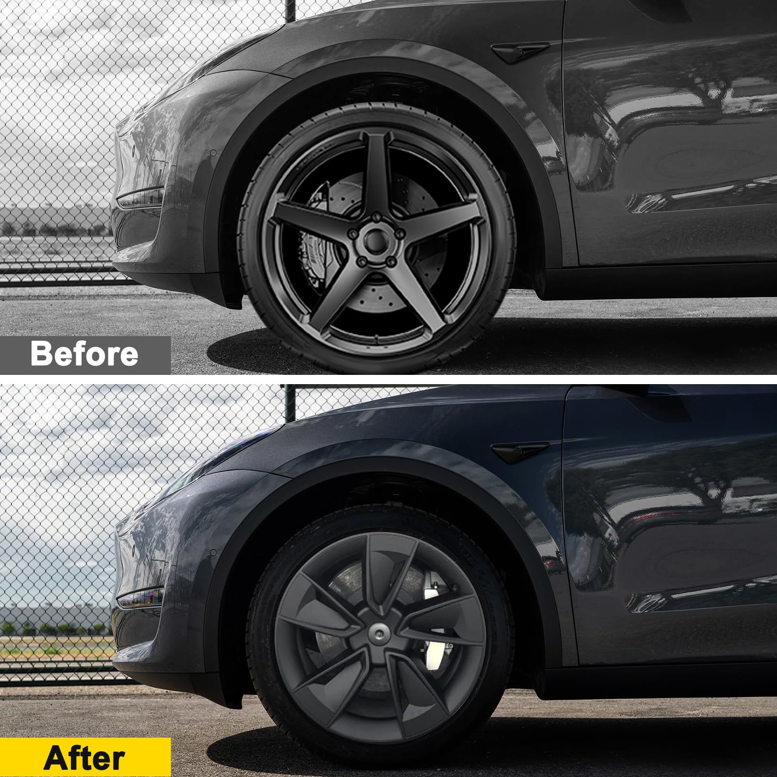 Klutchtech Wheel Rim Protectors For Tesla Model Y 2025 Juniper - 4-Piece 20" Silver ABS Hubcap Covers