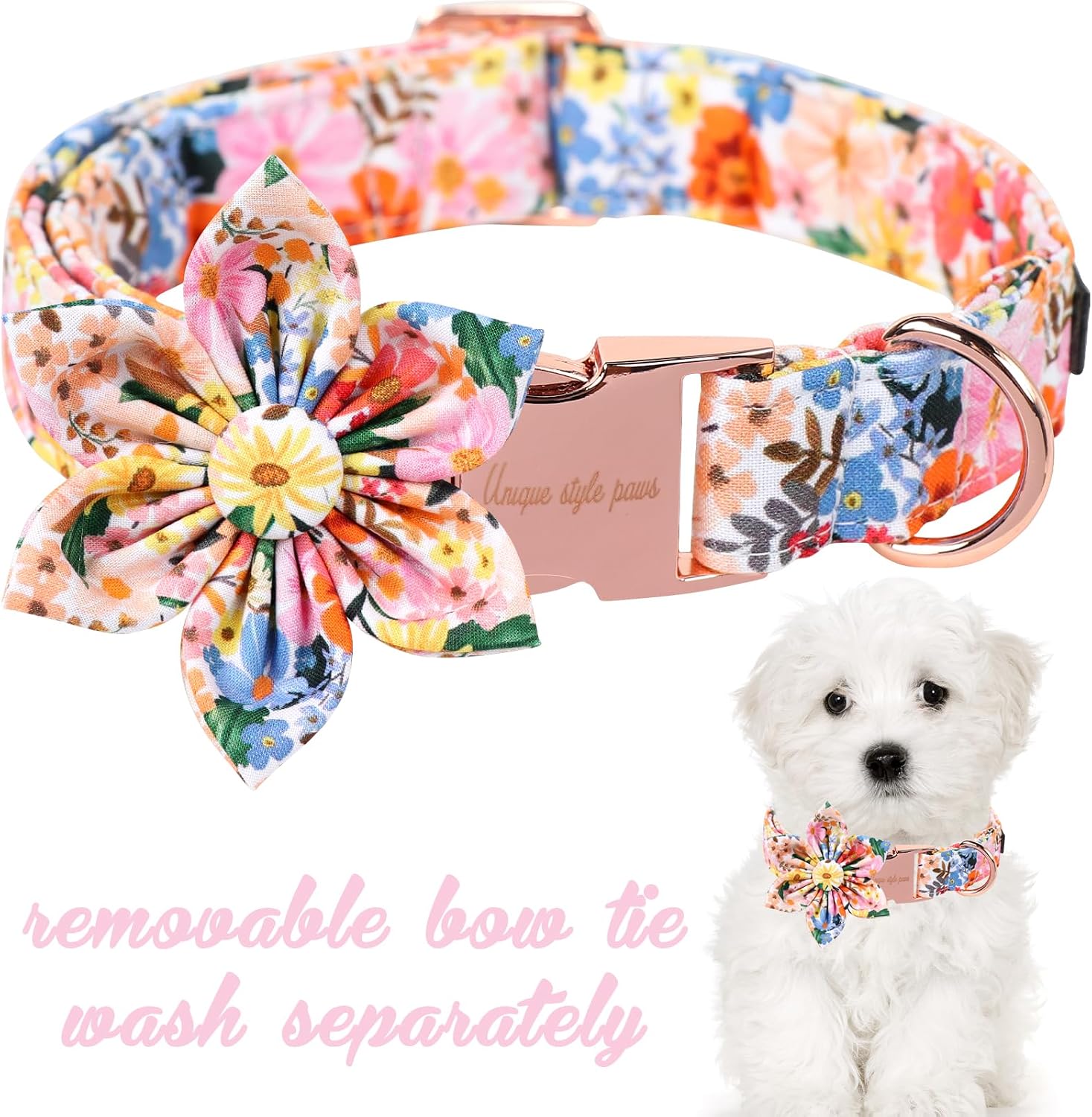 Unique style paws Cartoon Dog Collar with Bow Spring Summer Puppy Collar with Flower for Small Medium Large Boys Girls Dogs image 3