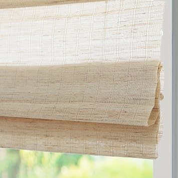 Cordless Roman Shades Window Blinds, Blackout Shades with Lining, Natural 100% Bamboo and Linen Window Blinds, Bamboo Shades for Windows, Home, Beige