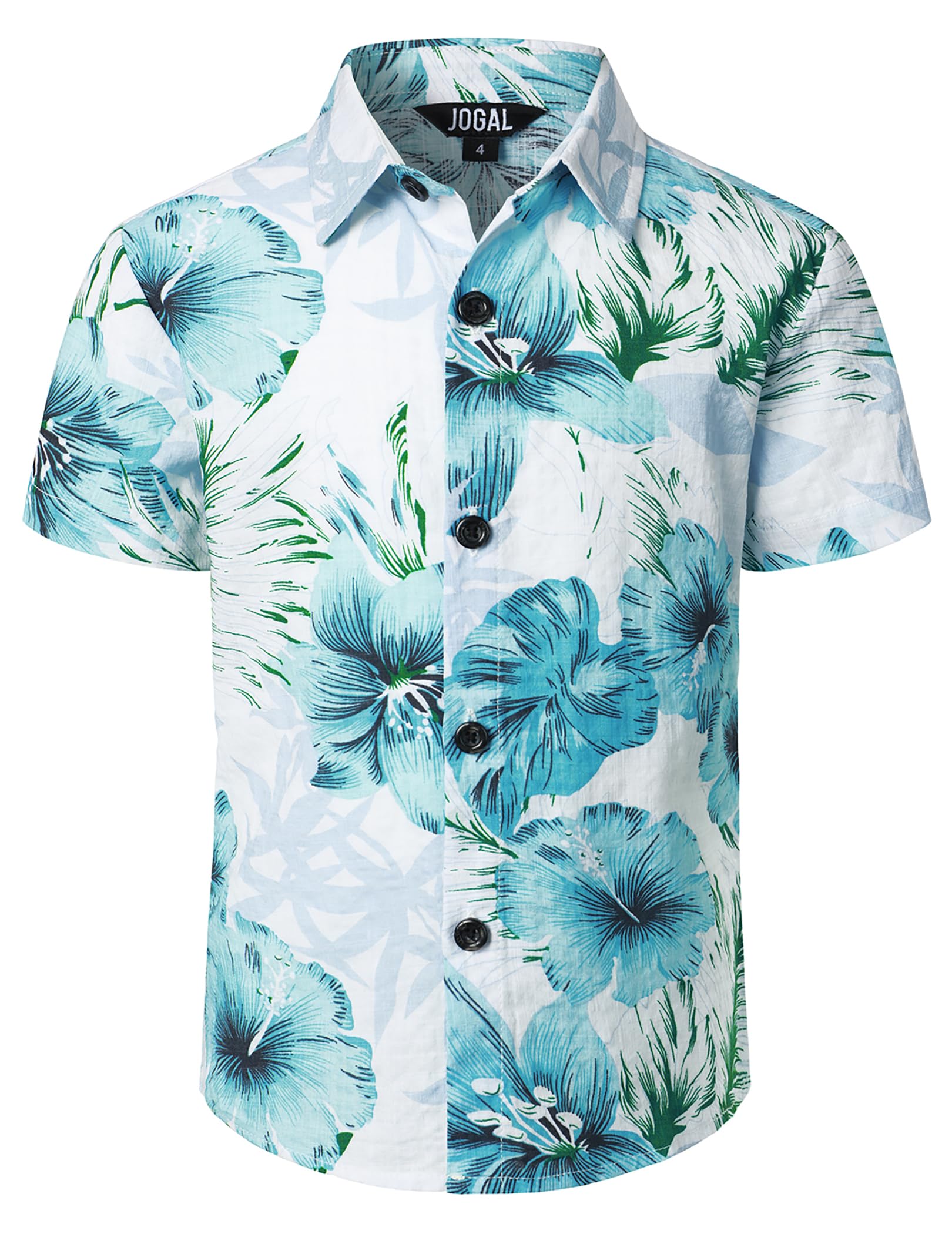 JOGAL Camisa hawaiana informal de manga corta para niños con estampado floral