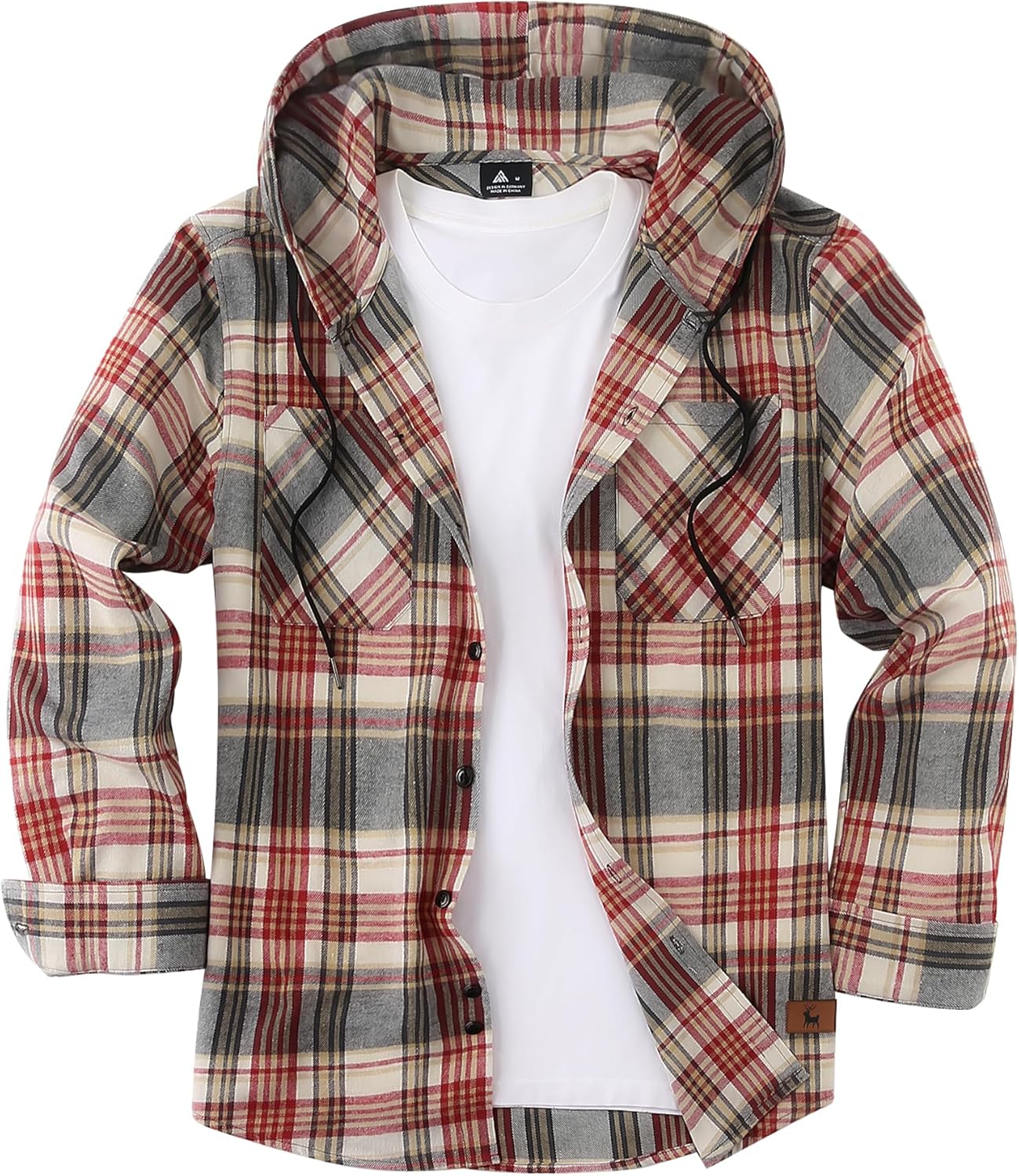 Spring Hooded Flannel Shirt for Men Casual Button Down Shirt Long Sleeve Plaid Hoodie with Pocket - Image 7