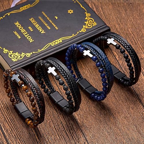 Miniatura 8 de Leather Bracelets for Men, Magnetic Clasp Bangle Cuff Bracelet   for Men Dad Boyfriend Son Grandson Father's Day Birthday Anniversary Christmas