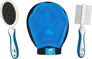 Animal Planet Pet Daily Grooming Kit ( 3 Pack ) Reversible Grooming Glove, Double Sided Comb, Double Sided Brush. for Dogs & Cats, Good for All Breeds & All Types of Coats