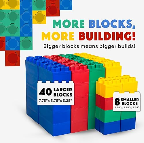 Miniatura 2 de BiggoBlocks Juego de 48 bloques gigantes  Fabricado en los Estados Unidos  40 bloques grandes  8 bloques pequeños  4 colores rojo, amarillo, verde,