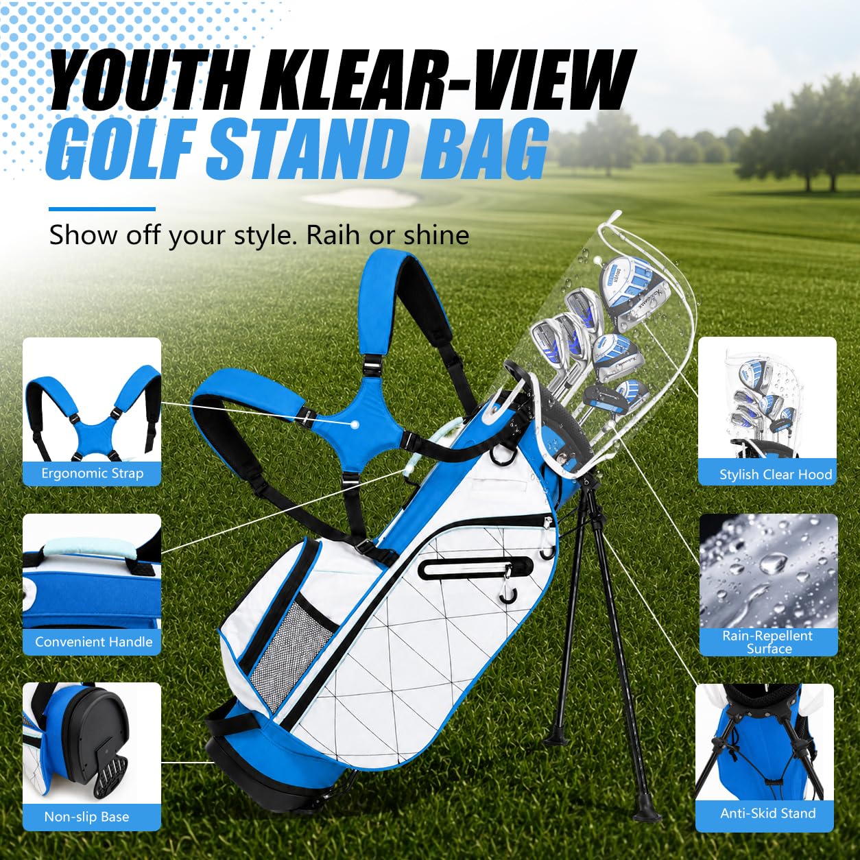 7 pezzi mazze da golf set 9-12, blu, destra