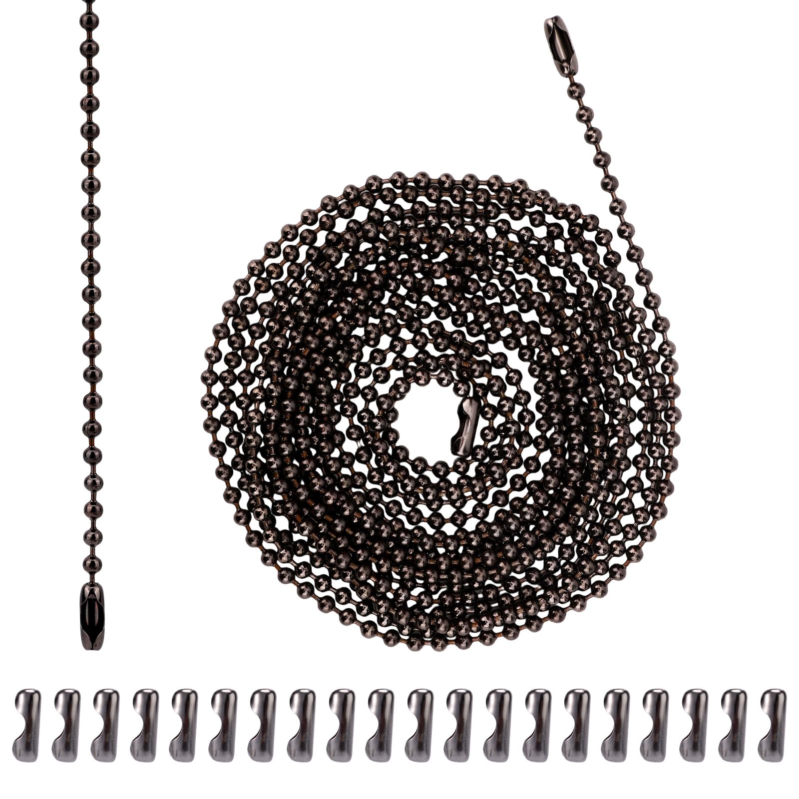 Gosknor 3m Lange Zugkettenverlängerung für Deckenventilatoren, Metall-Lichtzug mit 20 Verbindungsstücken 3mm Kugelkette für Leuchten und DIY-Bastelarbeiten (Gun Black)