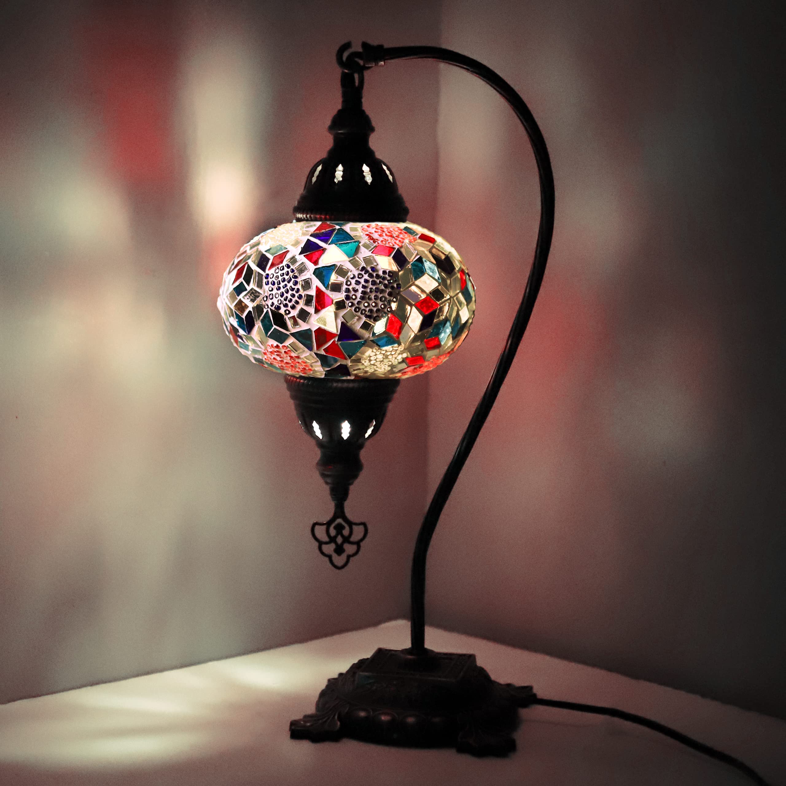 ENVA (20 Variations) Turkish Moroccan Mosaic Lamp Light - Turkish Lamp - Handmade Mosaic Swan Neck Table Desk Bedside Lamp- Free LED Bulb (3029)