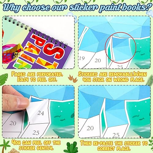 Miniatura 5 de 90shine 2 libros de calcomanías para niños de 4 a 8 años, diseños temáticos del mundo submarino de dinosaurios, regalo de fiesta, crea 22 imágenes