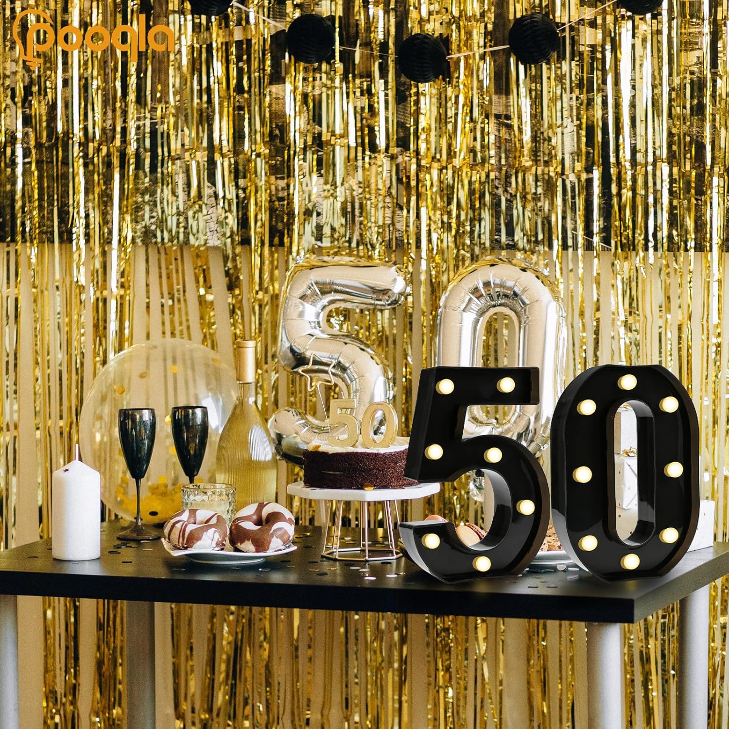 Pooqla Decorative Led Light Up Number Letters, Black Plastic Marquee Number Lights Sign for 50th Birthday Party Wedding Decor Battery Operated Black Decoration 50 - Image 2