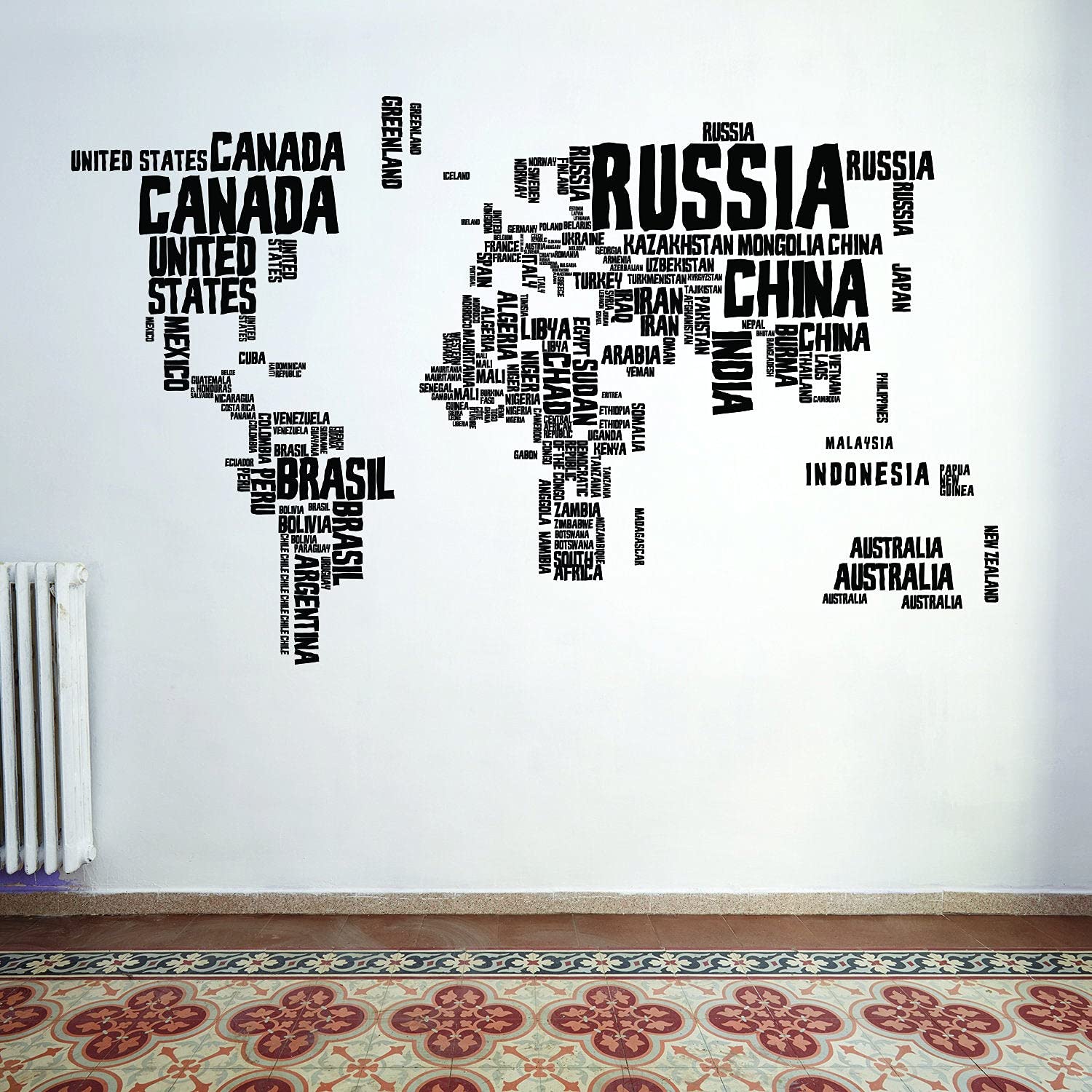 Mapa świata winylowa naklejka ścienna - nazwa kraju słowo dziecko duża artystyczna dekoracja kalkomania - odklej i przyklej globus odkryj pokój zabaw zabawa mural - naklejka na mapę