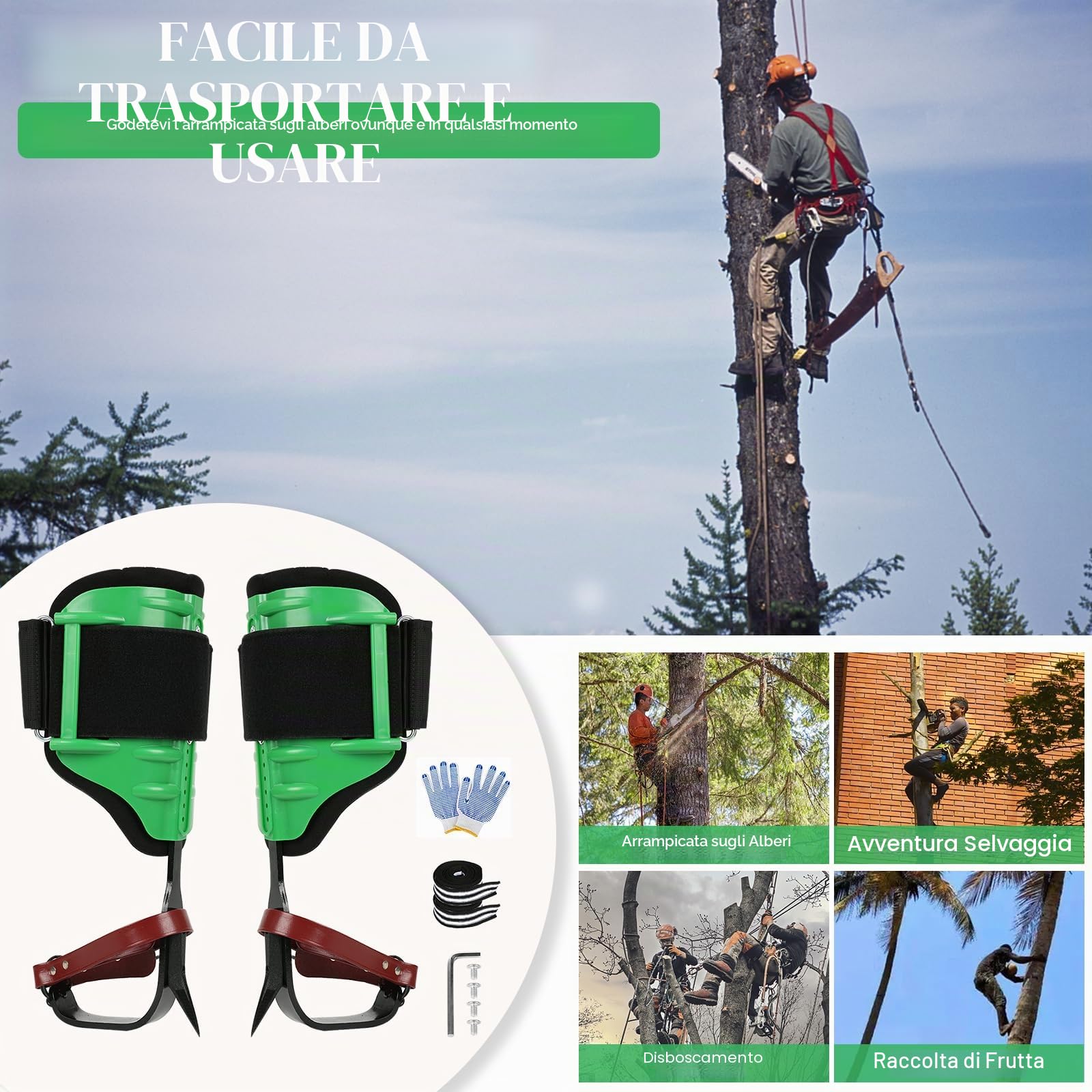Set di ramponi per arrampicata sugli alberi, per esercitarsi nell'arrampicata, sopravvivenza nella giungla, raccogliere frutta, ecc