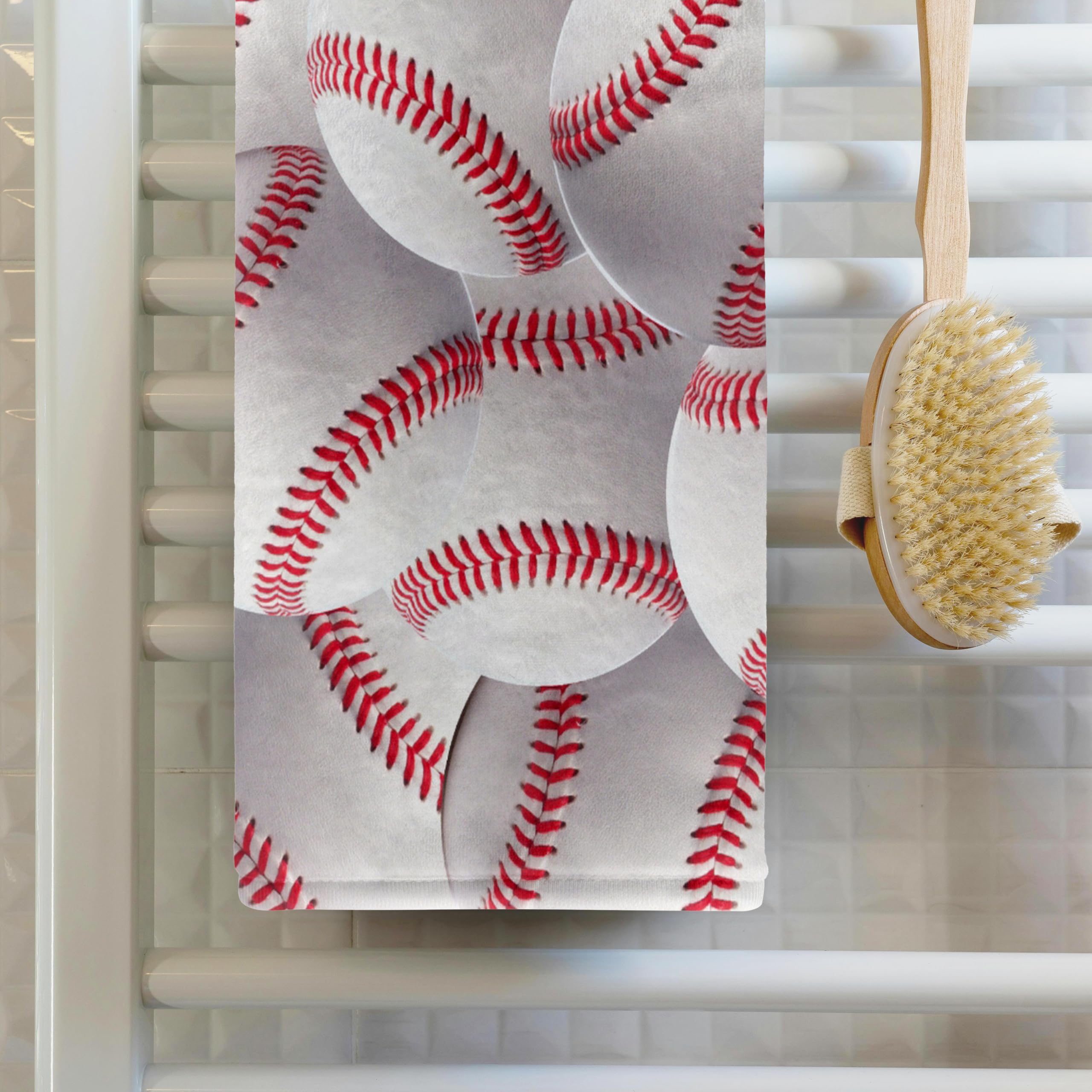 3dRose 22x30 Bath Hand Pool Towel - Baseball Pattern - White and red Balls - Base Ball Sport - Sporty - Sporting Game - Team Boys Jock Sports