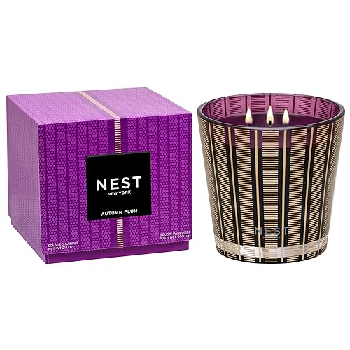 NEST New York Scented 3-Wick Candle, Autumn Plum - 21.2 oz - Up to 100-Hour Burn Time - Reusable Glass Vessel - Autumn Plum