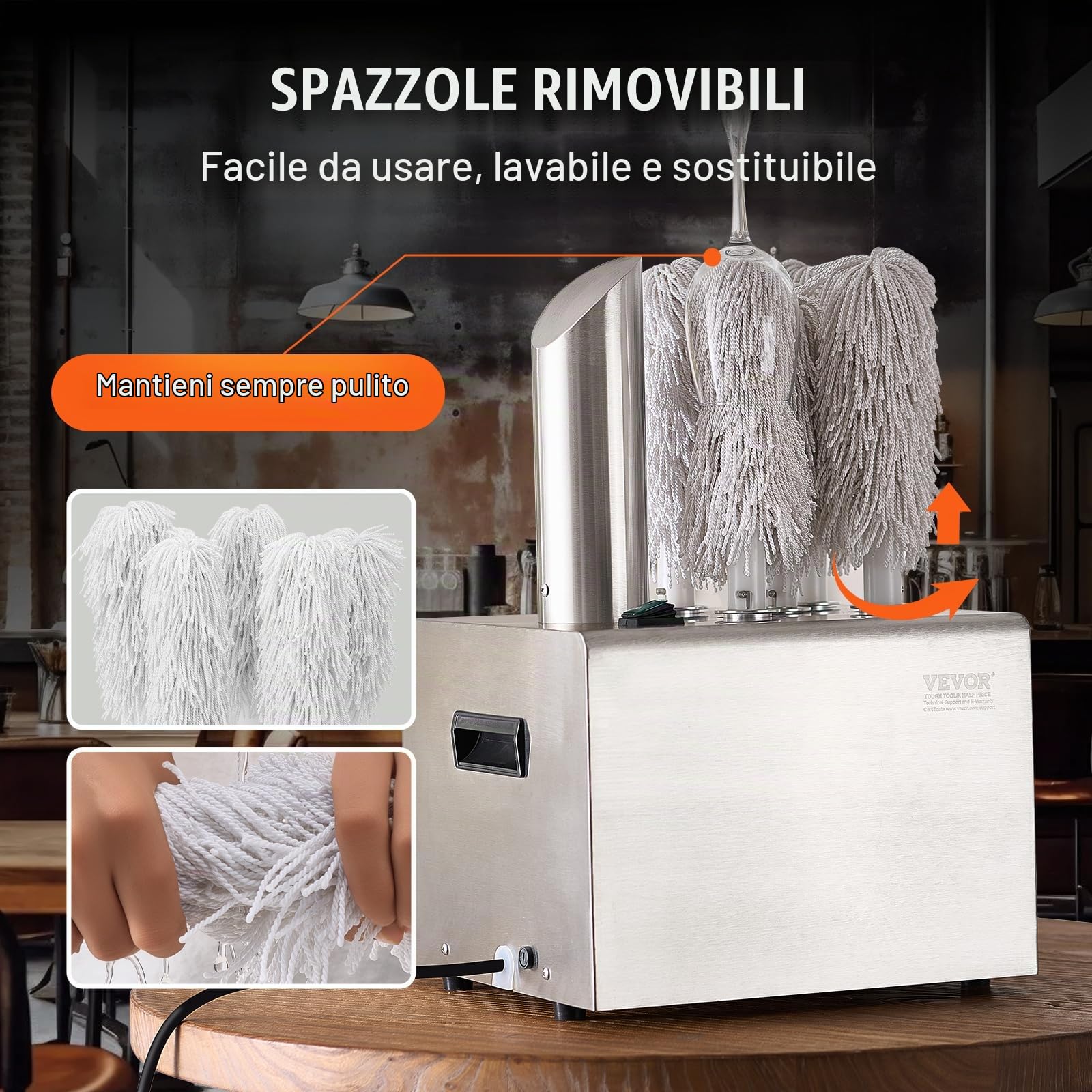 VEVOR Lucidatrice per Bicchieri da Vino, Lucidatrice per Bicchieri a 5 Spazzole, Lucidatrice Elettrica 330 Tazze/Ora per Bicchieri da Champagne, Boccali da Birra, Boccali, per Bar, Ristoranti, Cucine