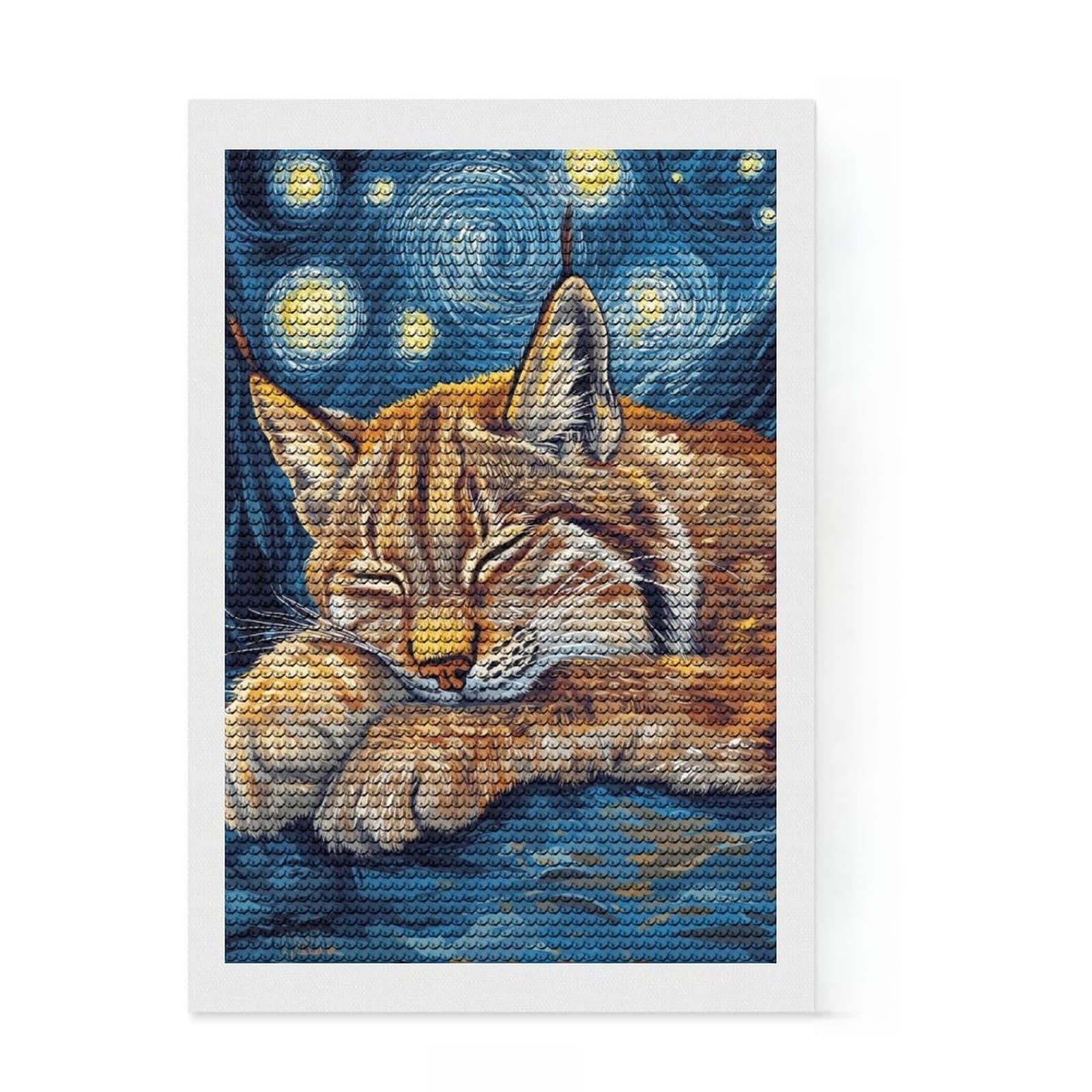 Junmoney Starry Night Lynx Full Drill Diamond Painting Kit 8"x12", Relaxing DIY, Aesthetic Room Decor, Modern Decor, Decor Project