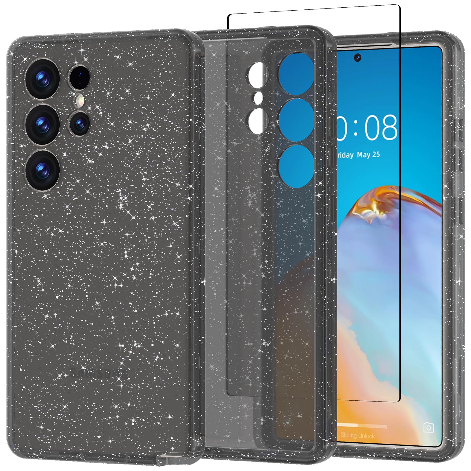 ACKETBOX for Samsung Galaxy S25 Ultra Case,Glitter Clear Case S25 Ultra,Shockproof Bumper Protective Phone Cover, Designed for Samsung S25 Ultra 5G