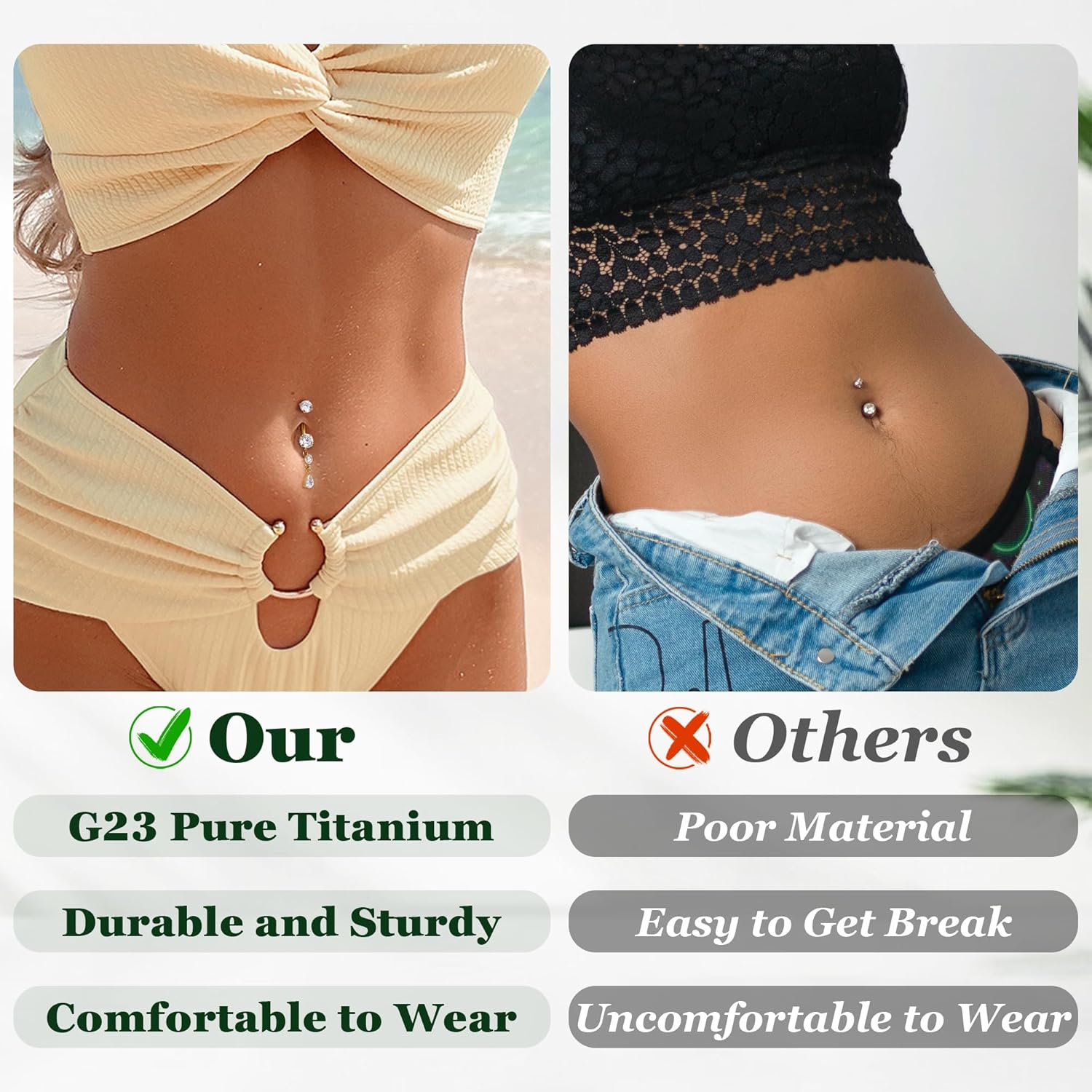 REVOLIA 14G G23 Pure Titanium Dangle Belly Button Ring for Women Teardrop Navel Ring Dangling CZ Belly Ring Internally Threaded Belly Button Piercing Jewelry 10MM - Image 5