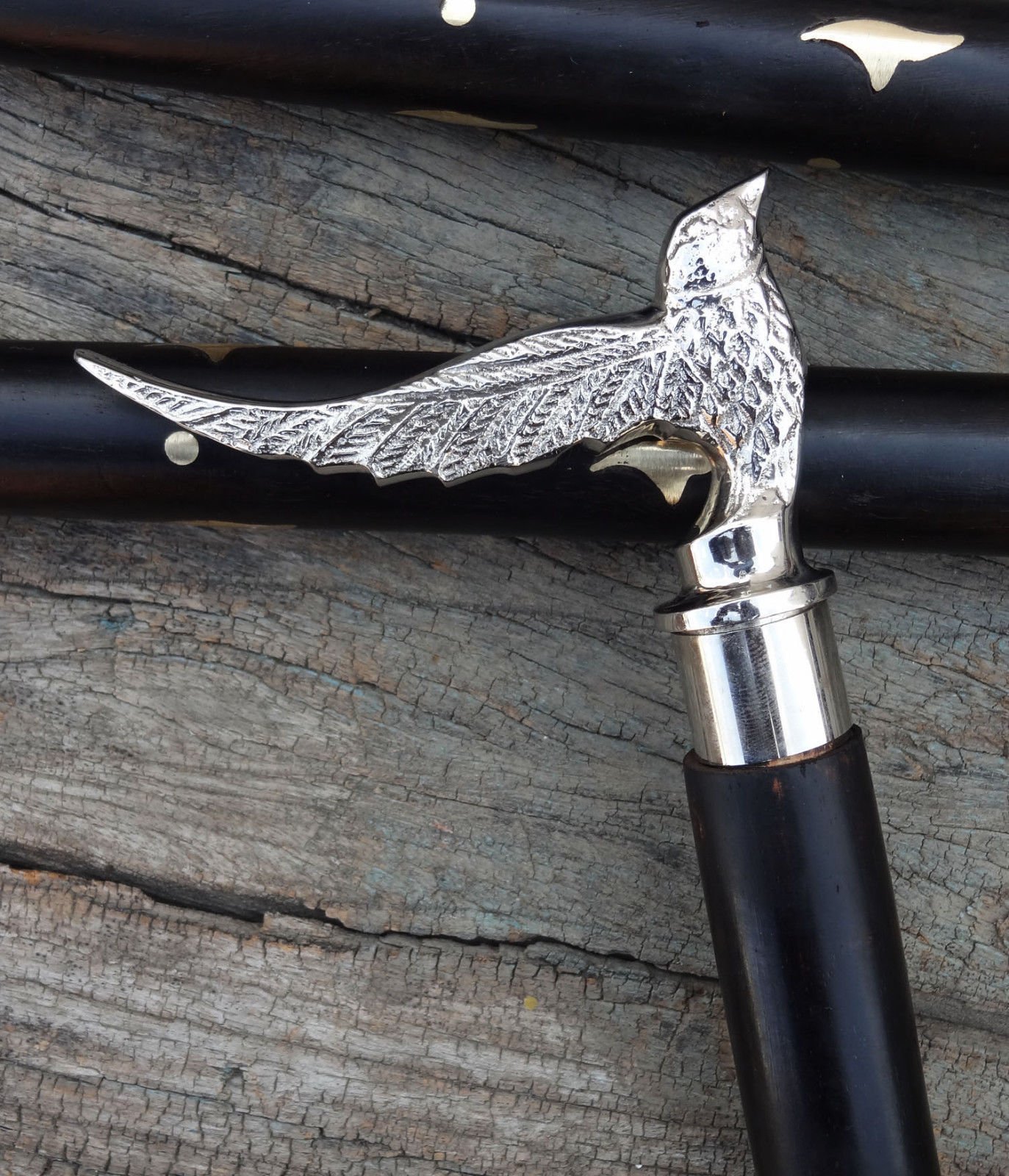 Safa NauticalVictorian Antique Knob Brass Silver Bird Handle Wooden Style Walking Stick B